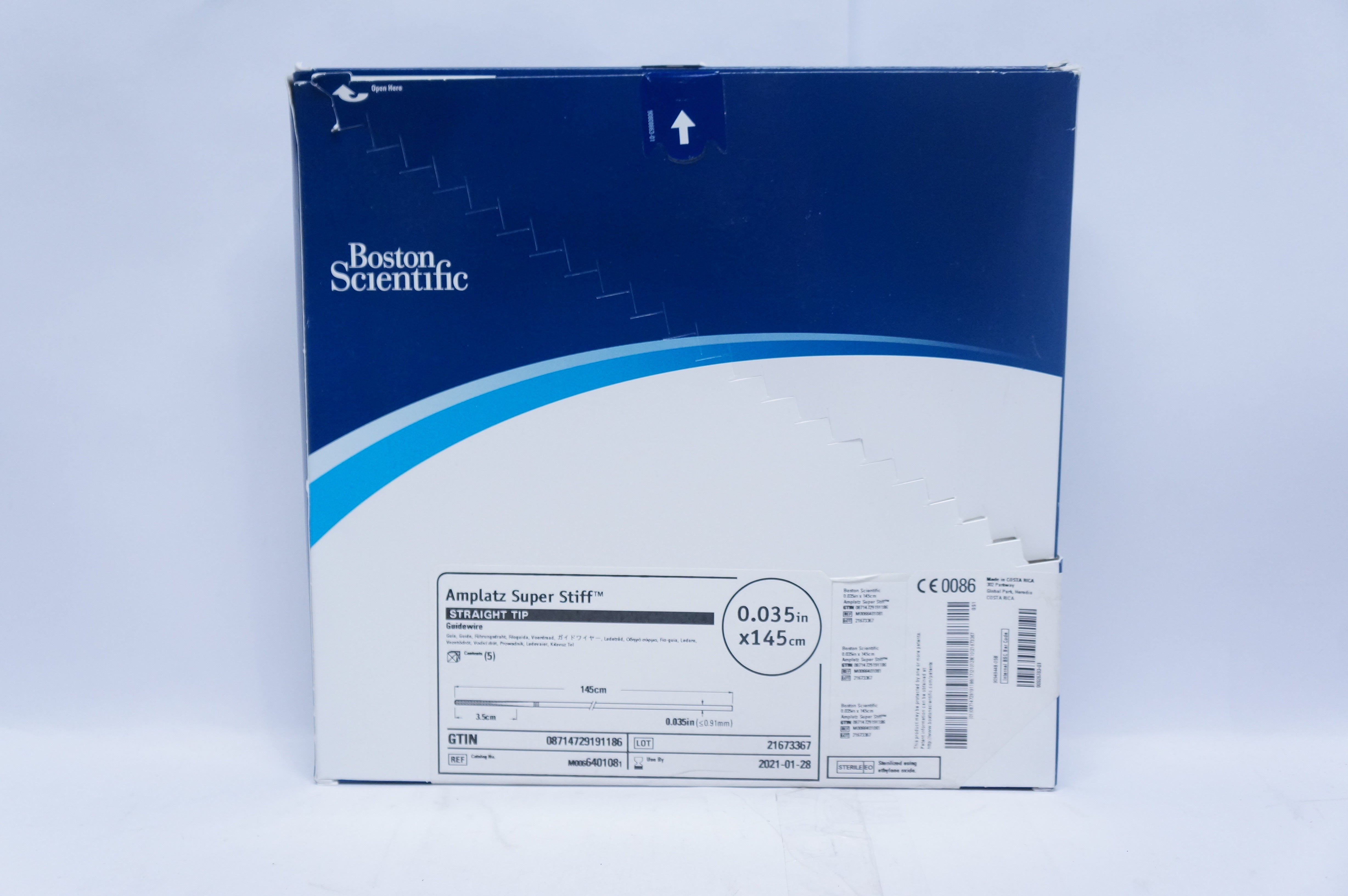 Boston Scientific M066401081 Amplatz Stiff Straight Tip 0.035in x 145cm-Box of 5
