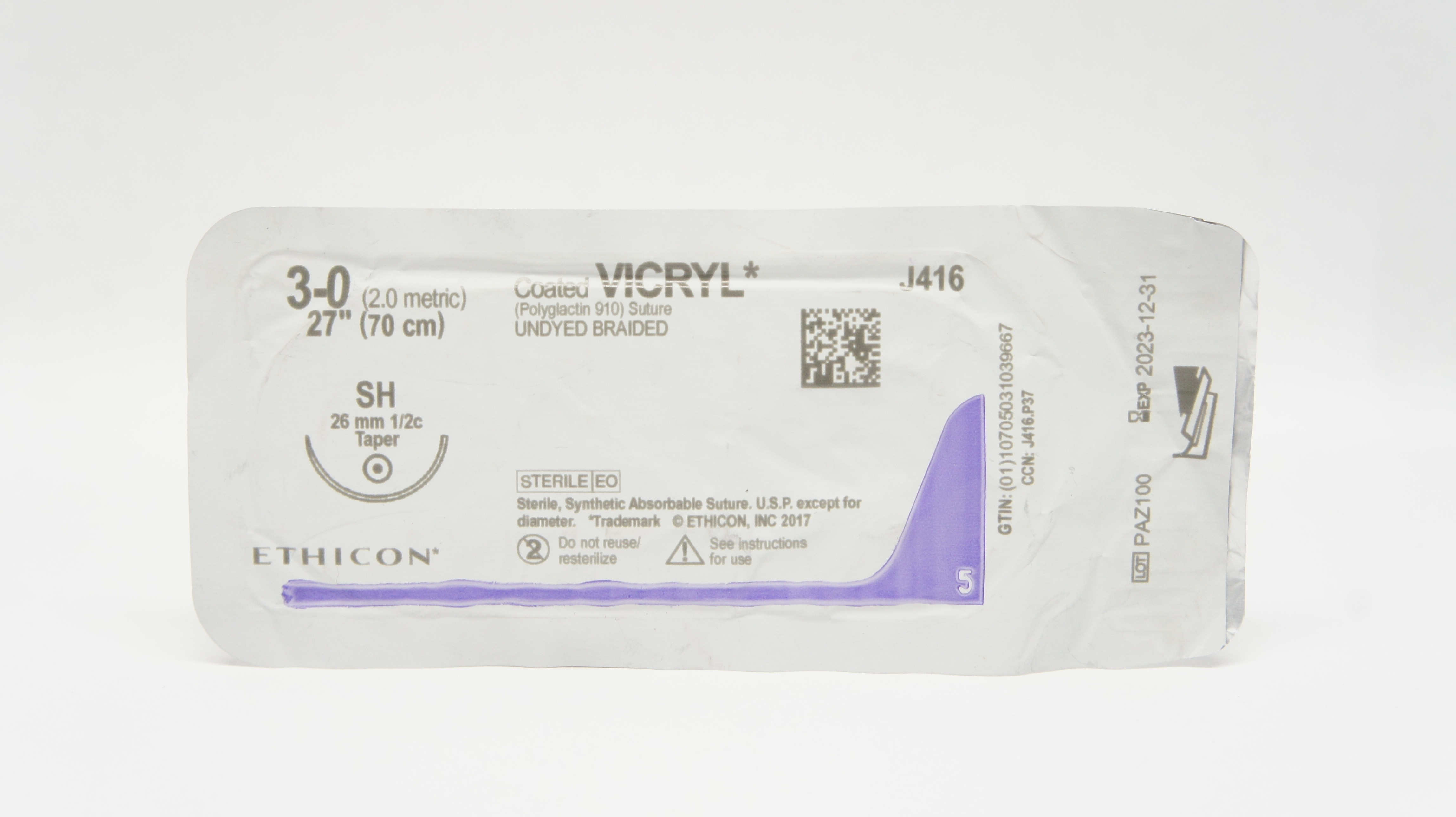 Ethicon J416 3-0 Coated VICRYL Stre SH 26mm 1/2c Taper 27inch