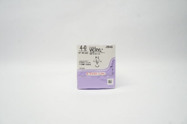 Ethicon J504G 4-0 Coated Vicryl Stre, P-2, 8mm 1/2c, 18 inch (x) -Box of 12