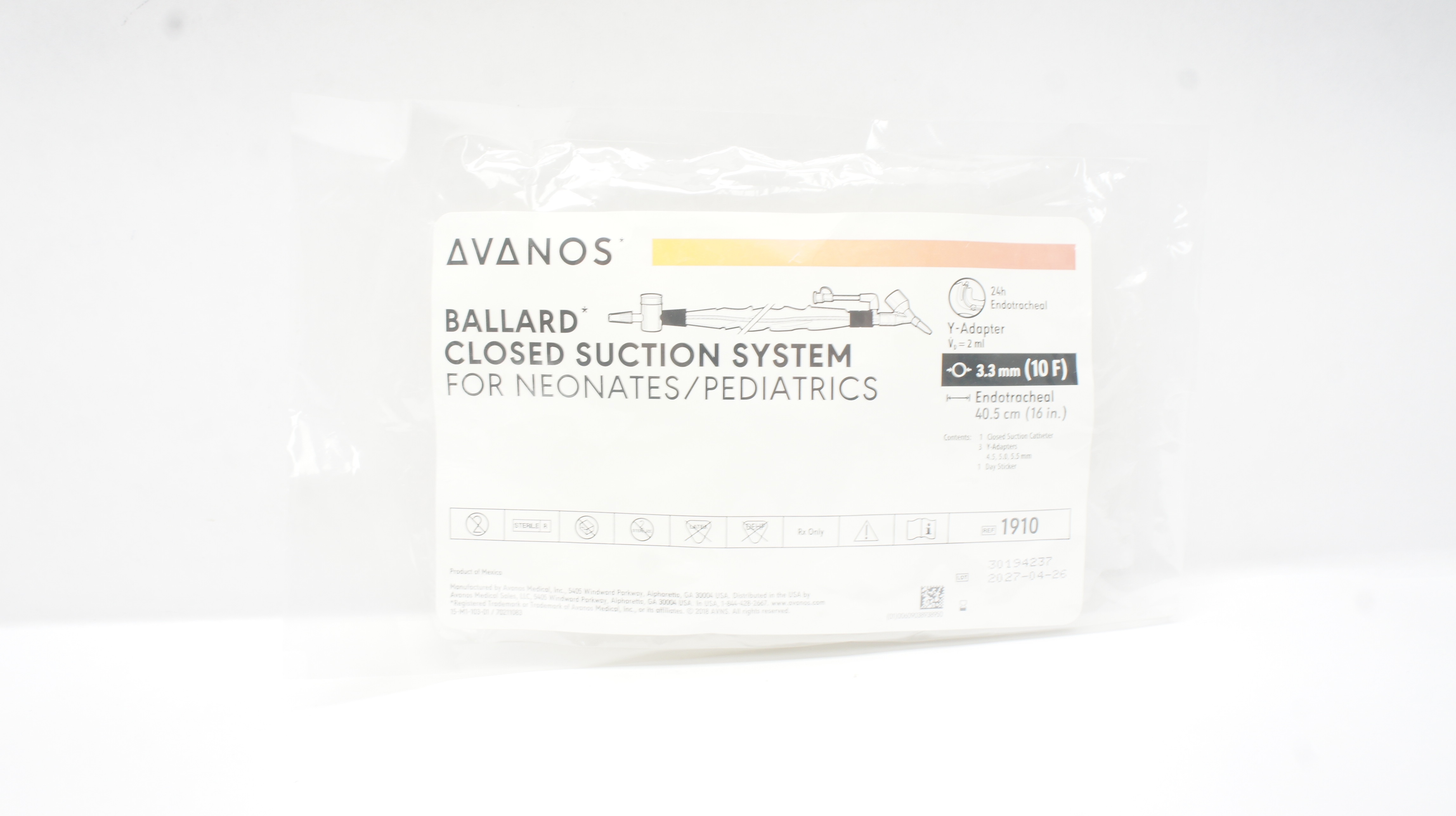 Avanos 1910 Ballard Closed Suction System Y-Adapter 10F,2ml,16In