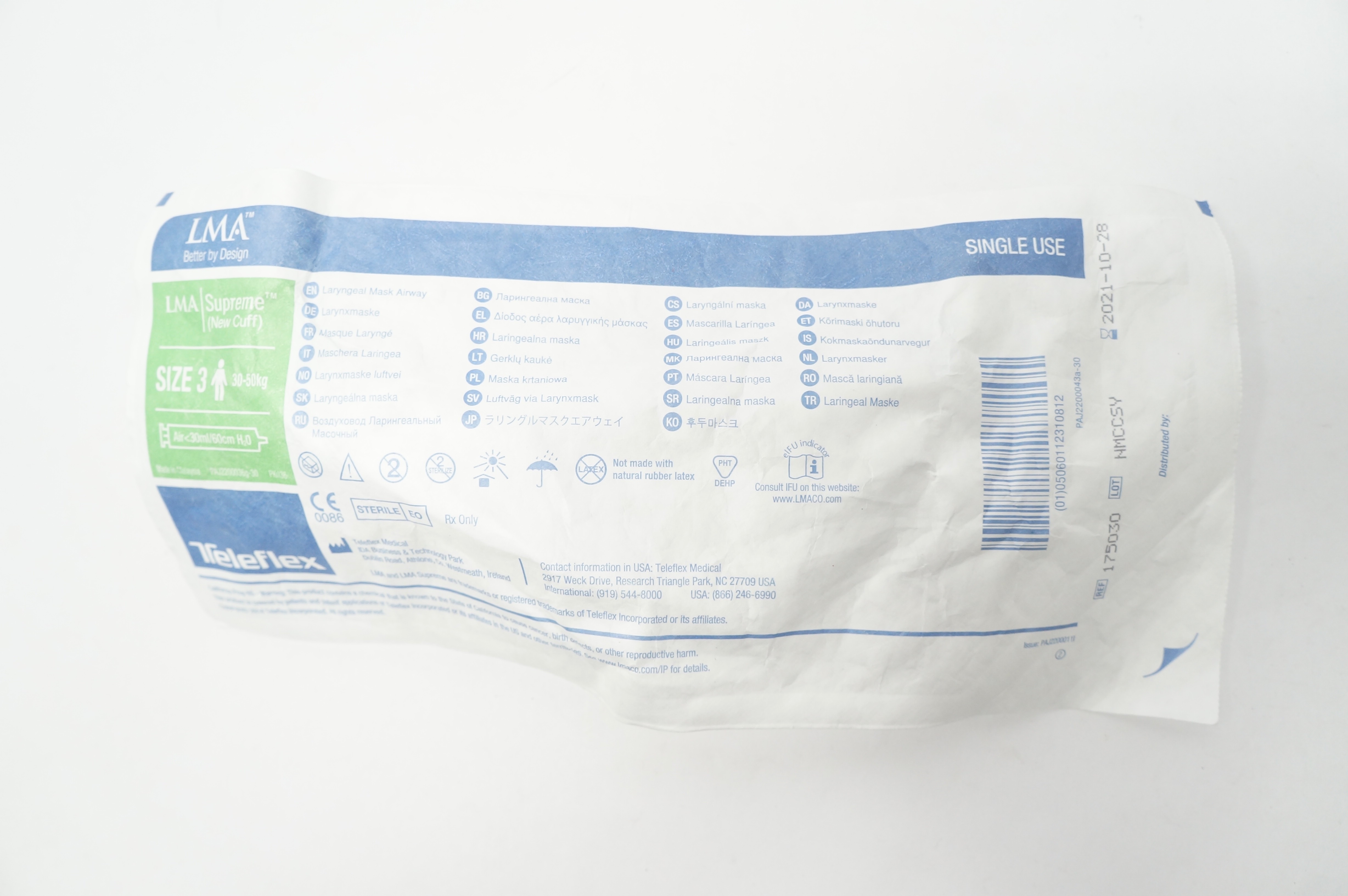 Teleflex 175030 LMA Supreme Laryngeal Mask Airway, Size 3 30-50kg (x)