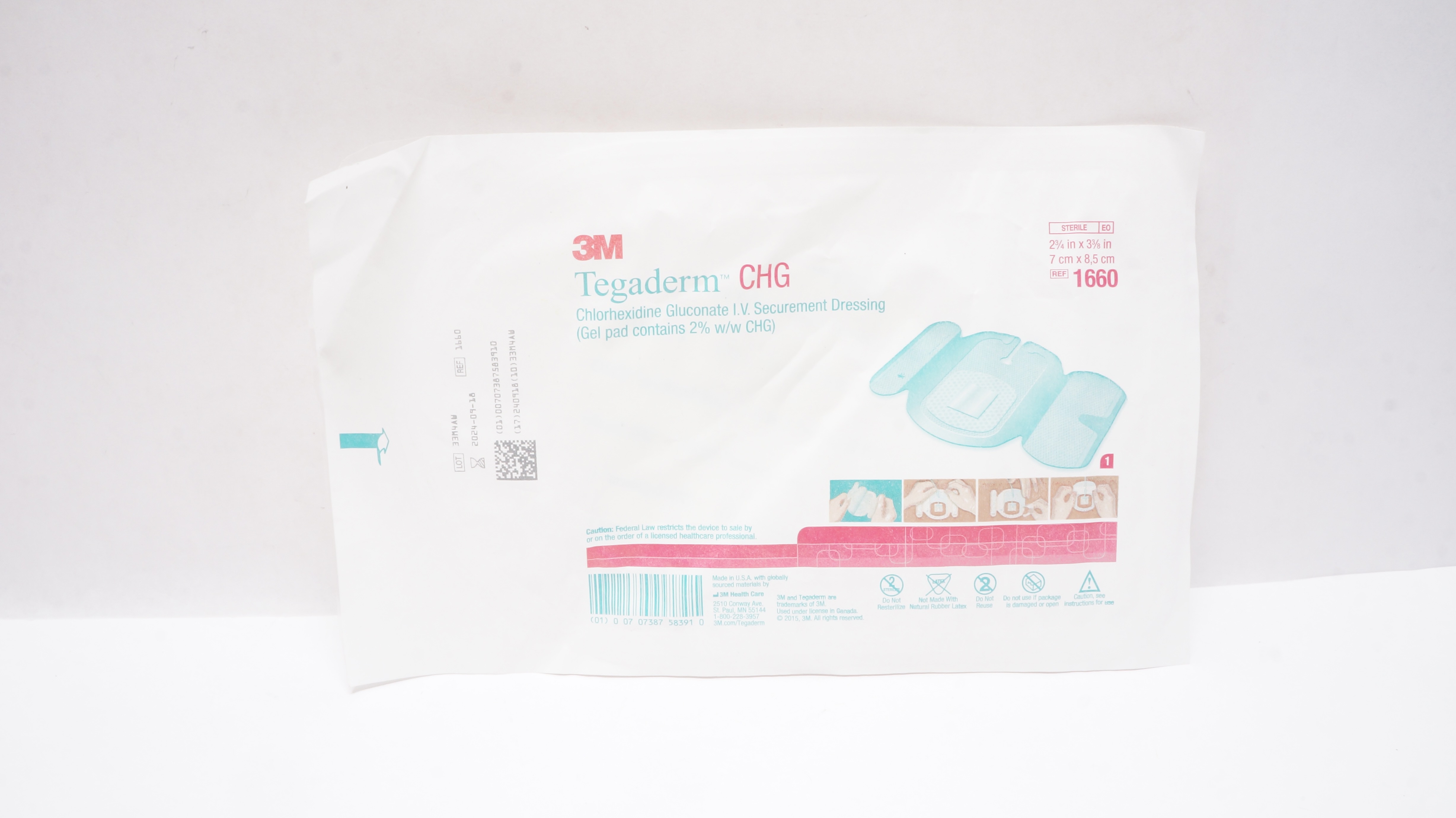 3M 1660 Tegaderm CHG IV Securement Dressing 2-3/4inch x 3-3/8inch