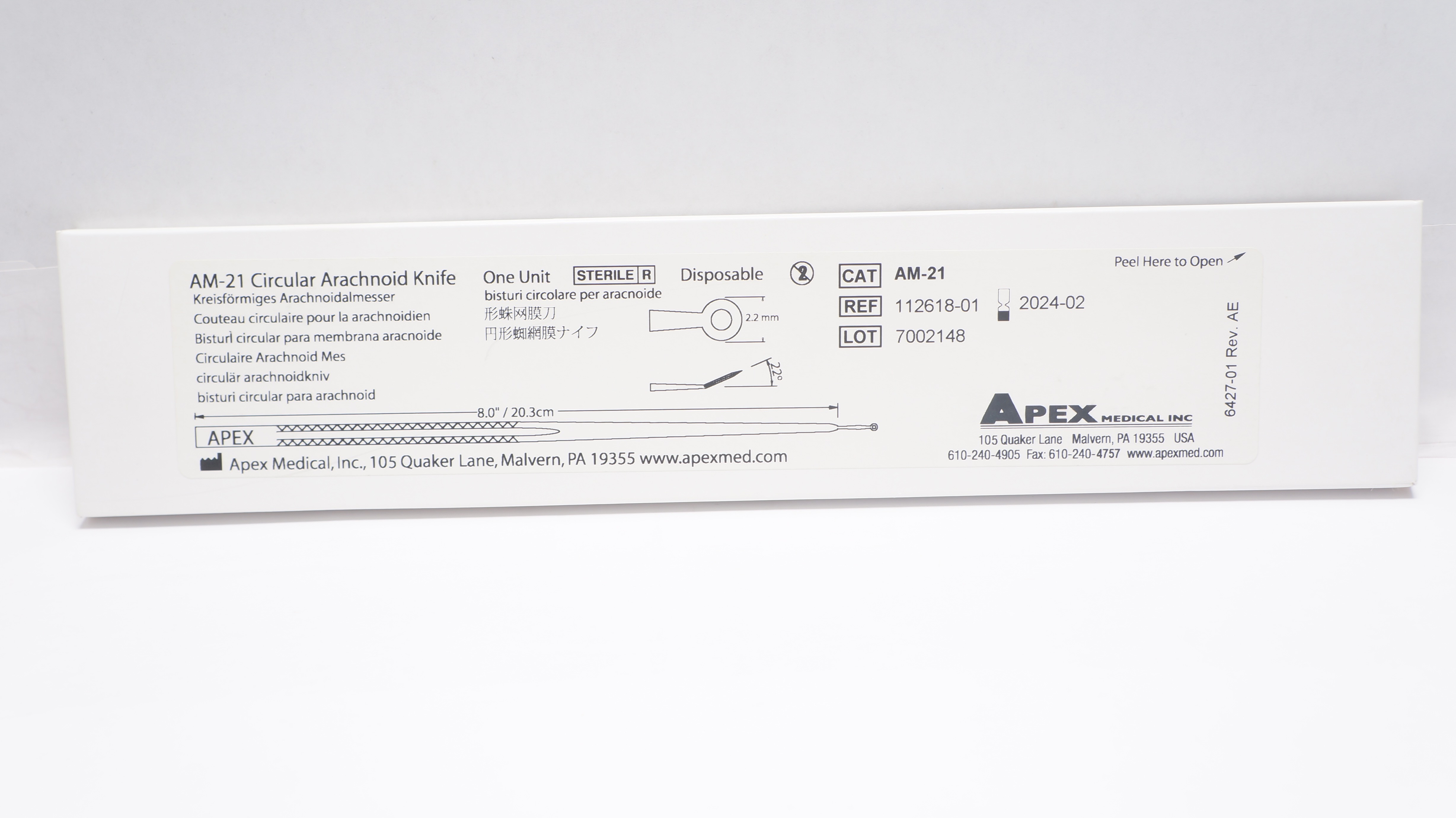 Apex Medical 112618-01 AM-21 Circular Arachnoid Knife 8.0inch /20.3cm (x)