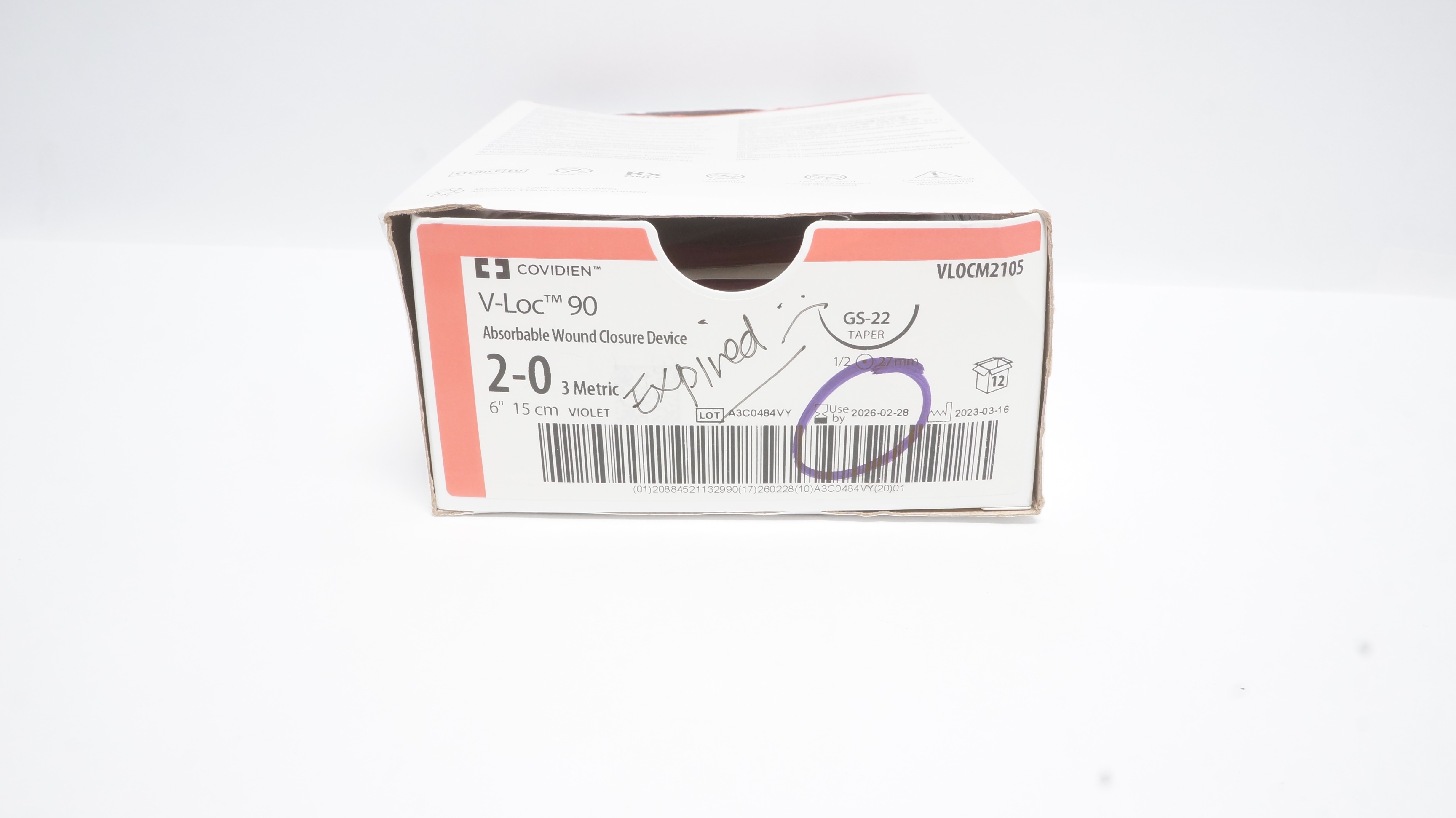 Covidien VLOCM2105 2-0 Wound Closure Device GS-22 1/2 27mm 6inch - Box of 8 (x)
