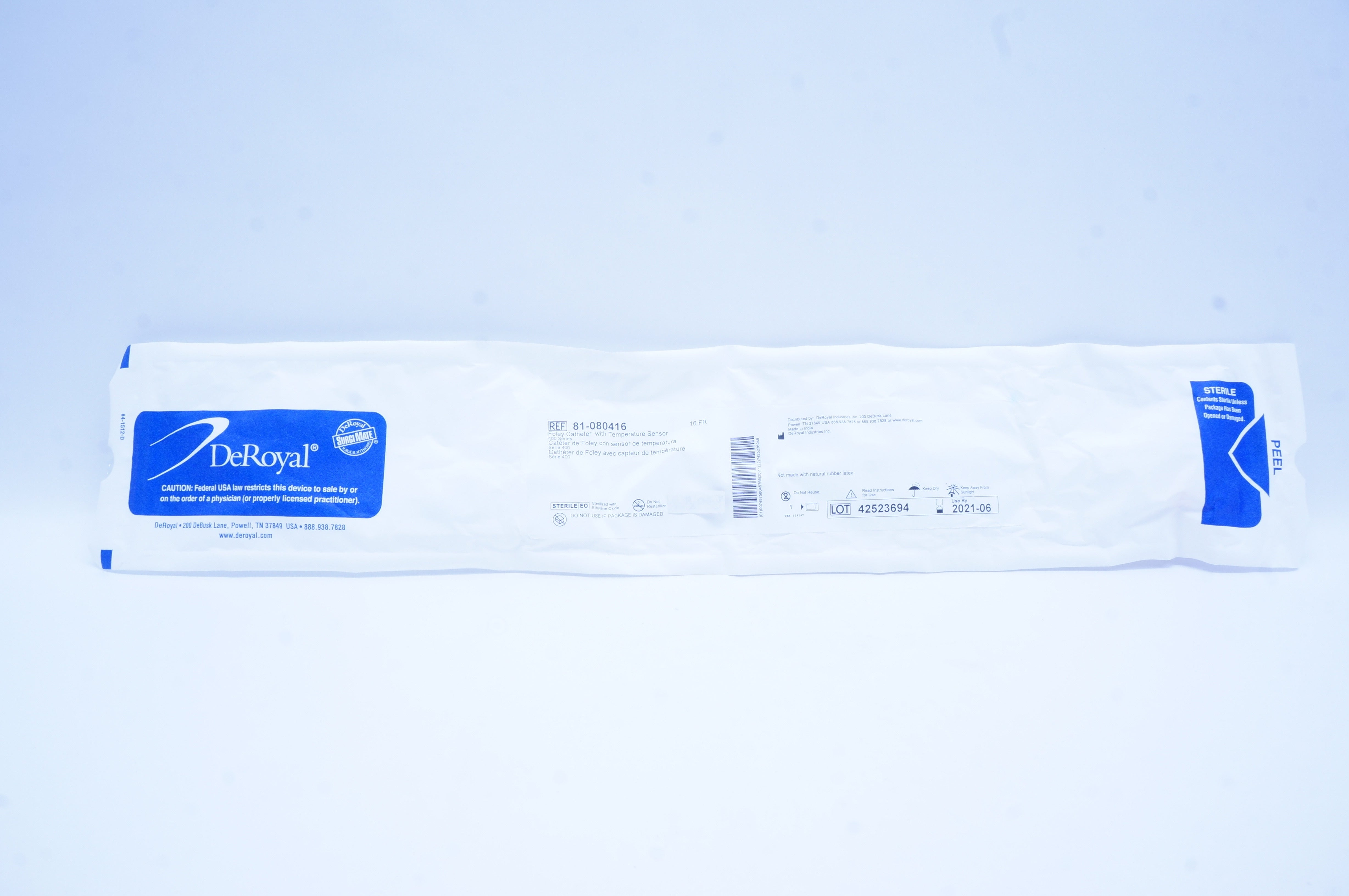 DeRoyal 81-080416 Foley Catheter with Temperature Sencor 400 Series 16Fr