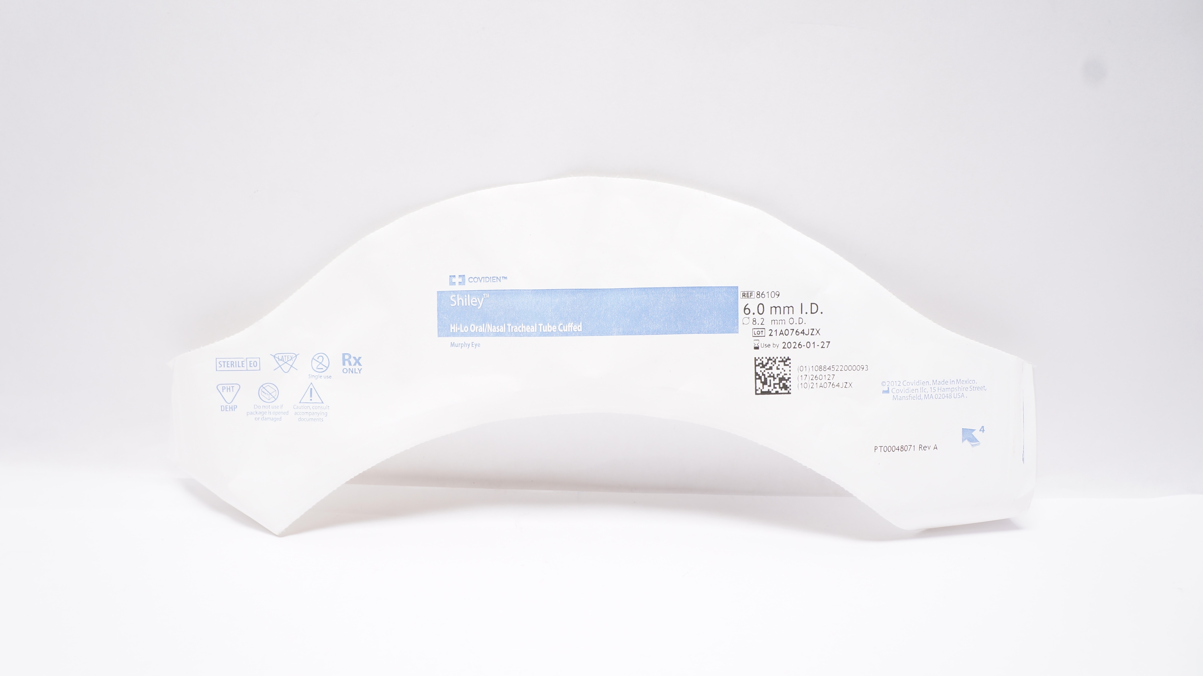 Covidien 86109 Shiley Hi-Lo Oral/Nasal Tracheal Tube Cuffed 6.0mm ID x 8.2mm OD