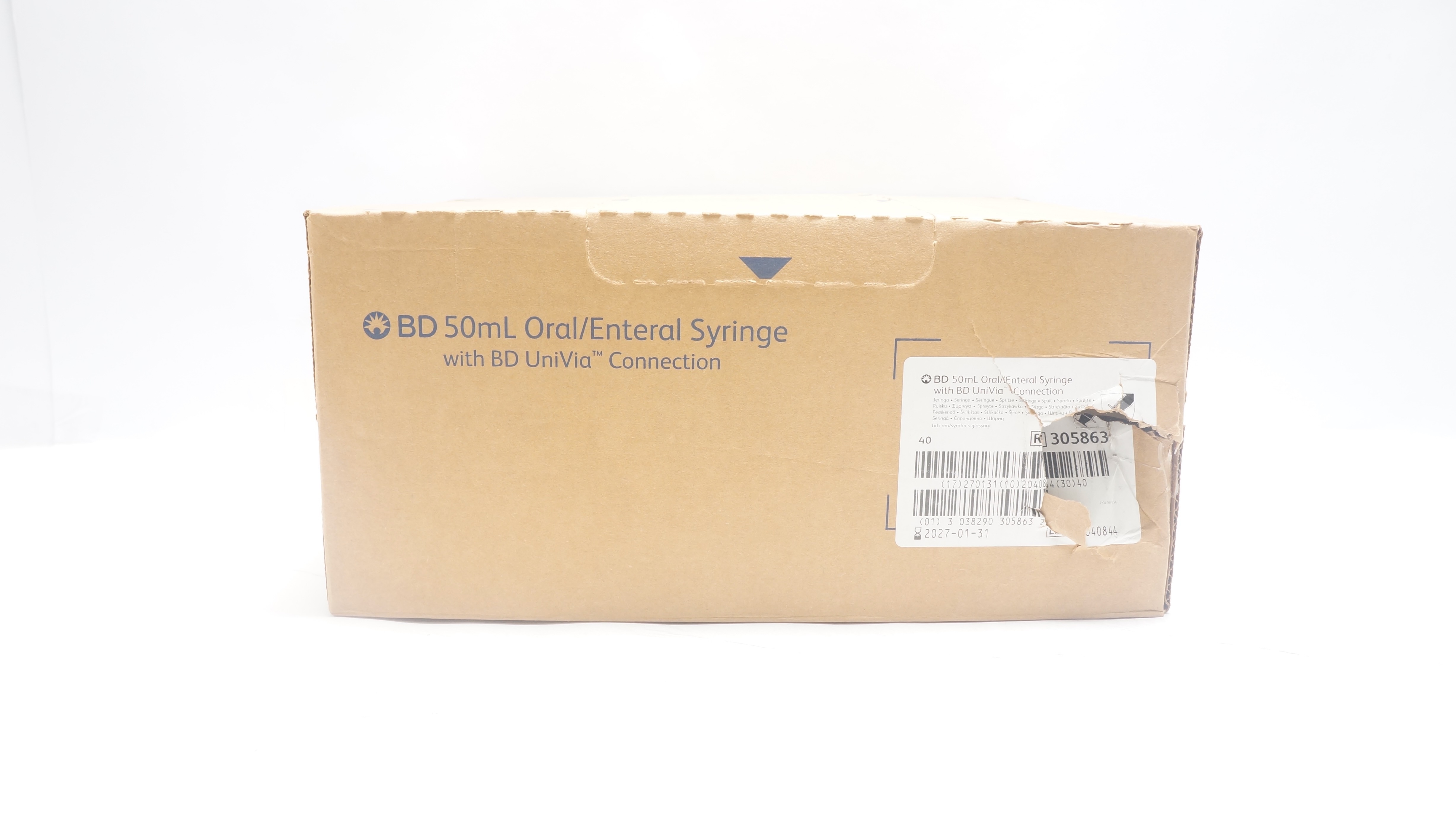 BD 305863 Becton 50ml Oral/Enteral Syringe with BD UniVia Connection - Box of 40