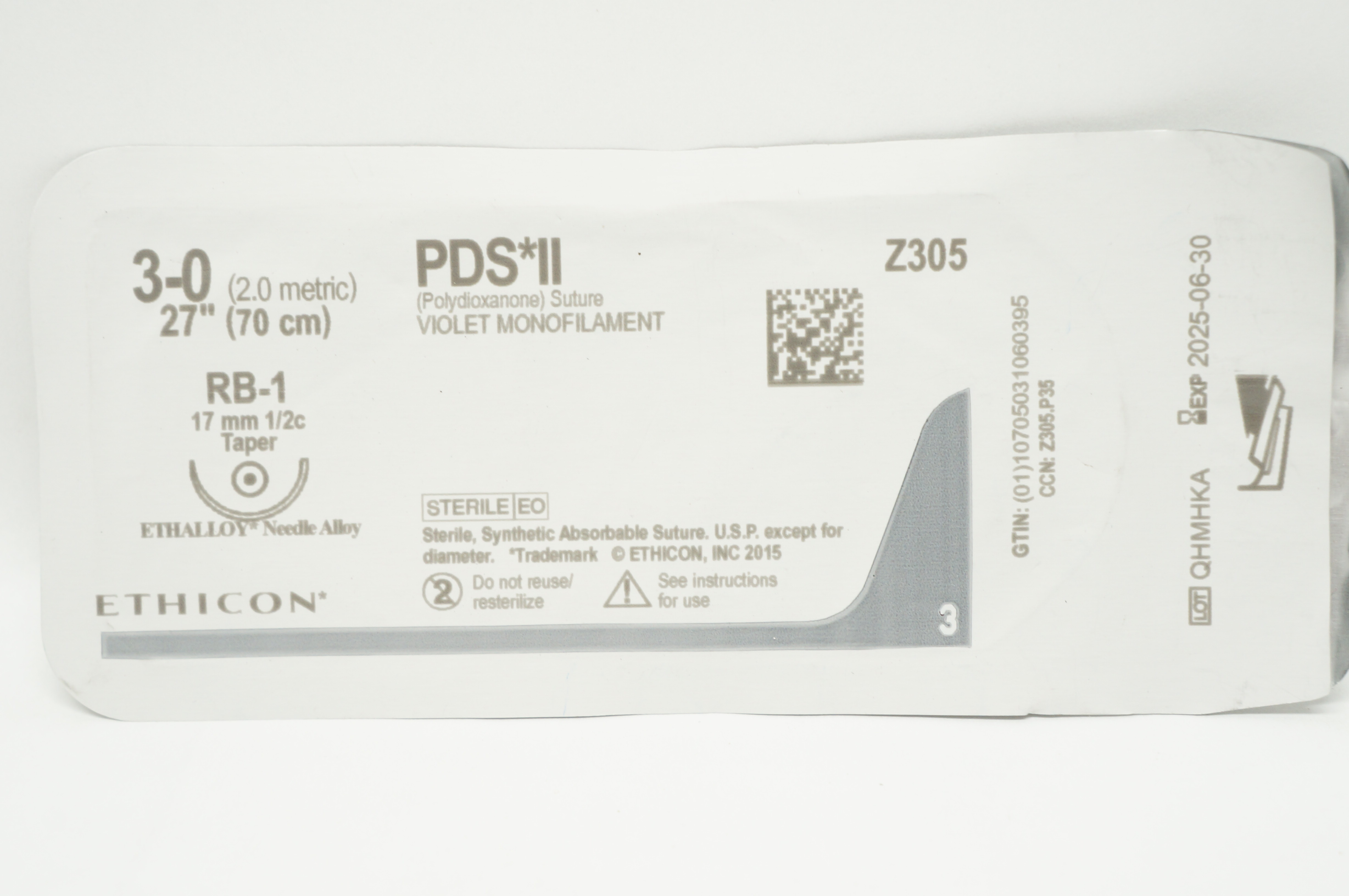 Ethicon Z305 3-0 PDS II Polydioxanone Stre RB-1 17mm 1/2c Taper, 27inch