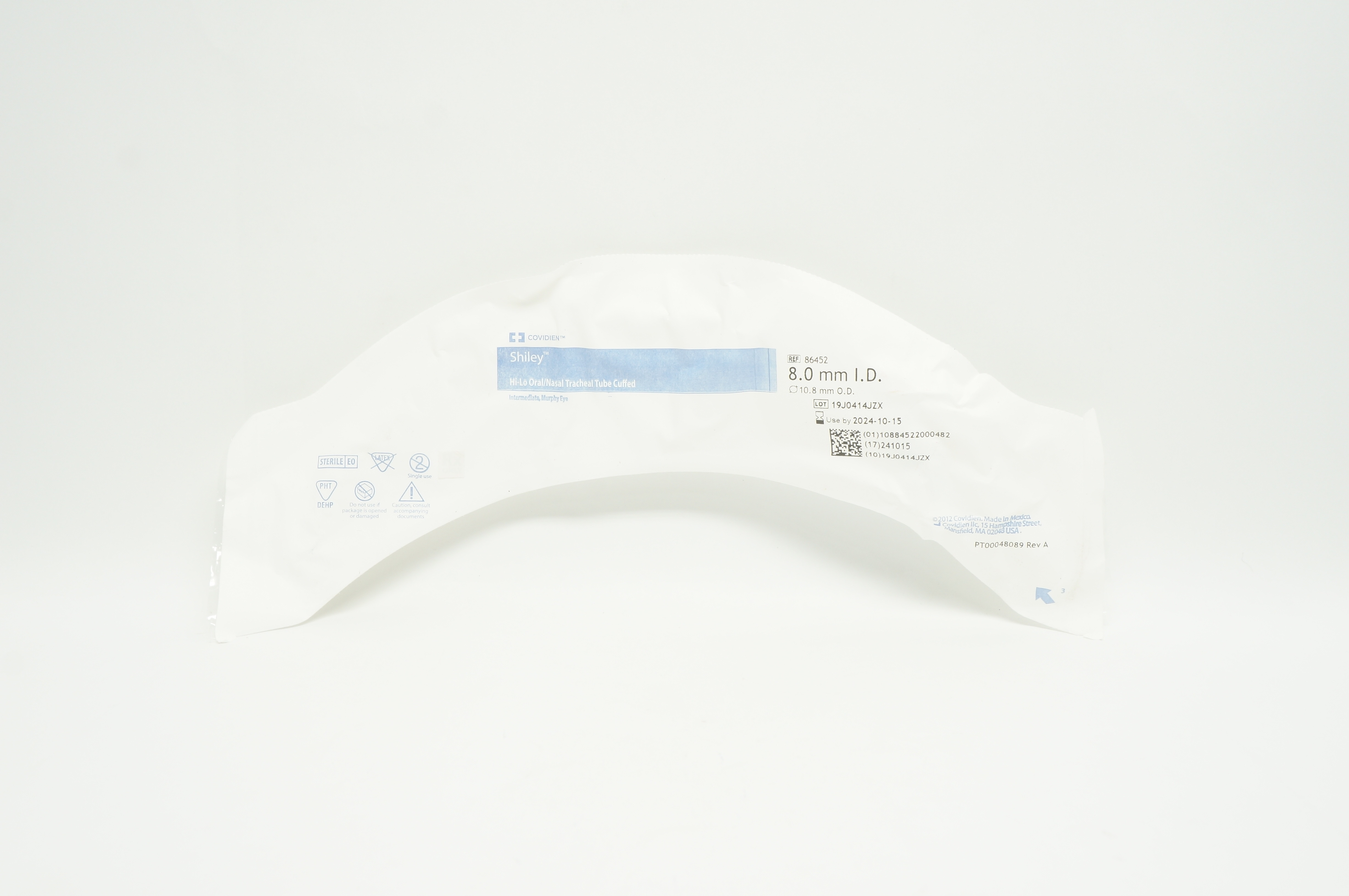 Covidien 86452 Shiley Hi-Lo Oral/Nasal Tracheal Tube Cuffed 8mm x 10.8mm
