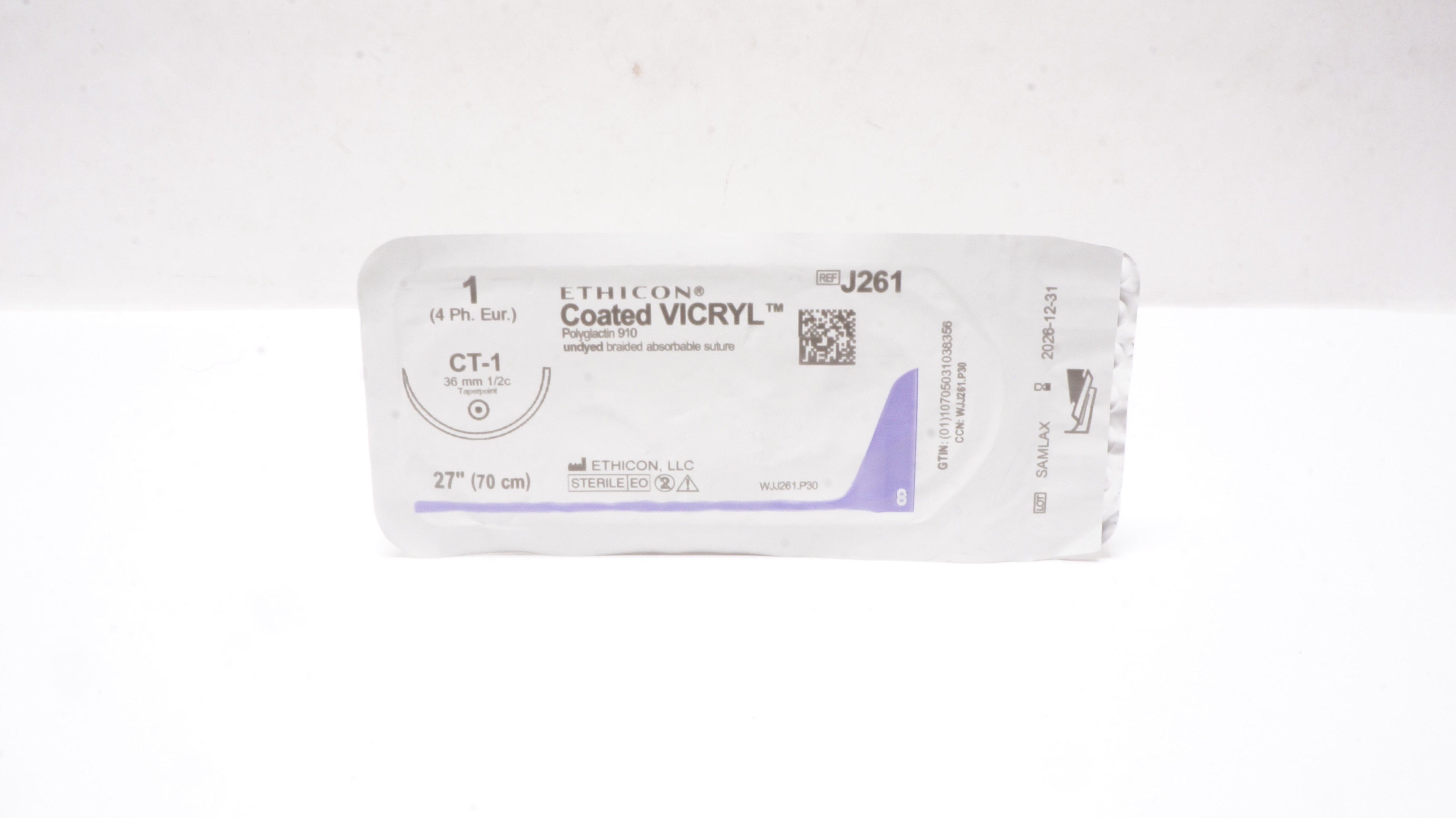 Ethicon J261 1 Coated VICRYL Stre CT-1 36mm 1/2c Taperpoint 27inch