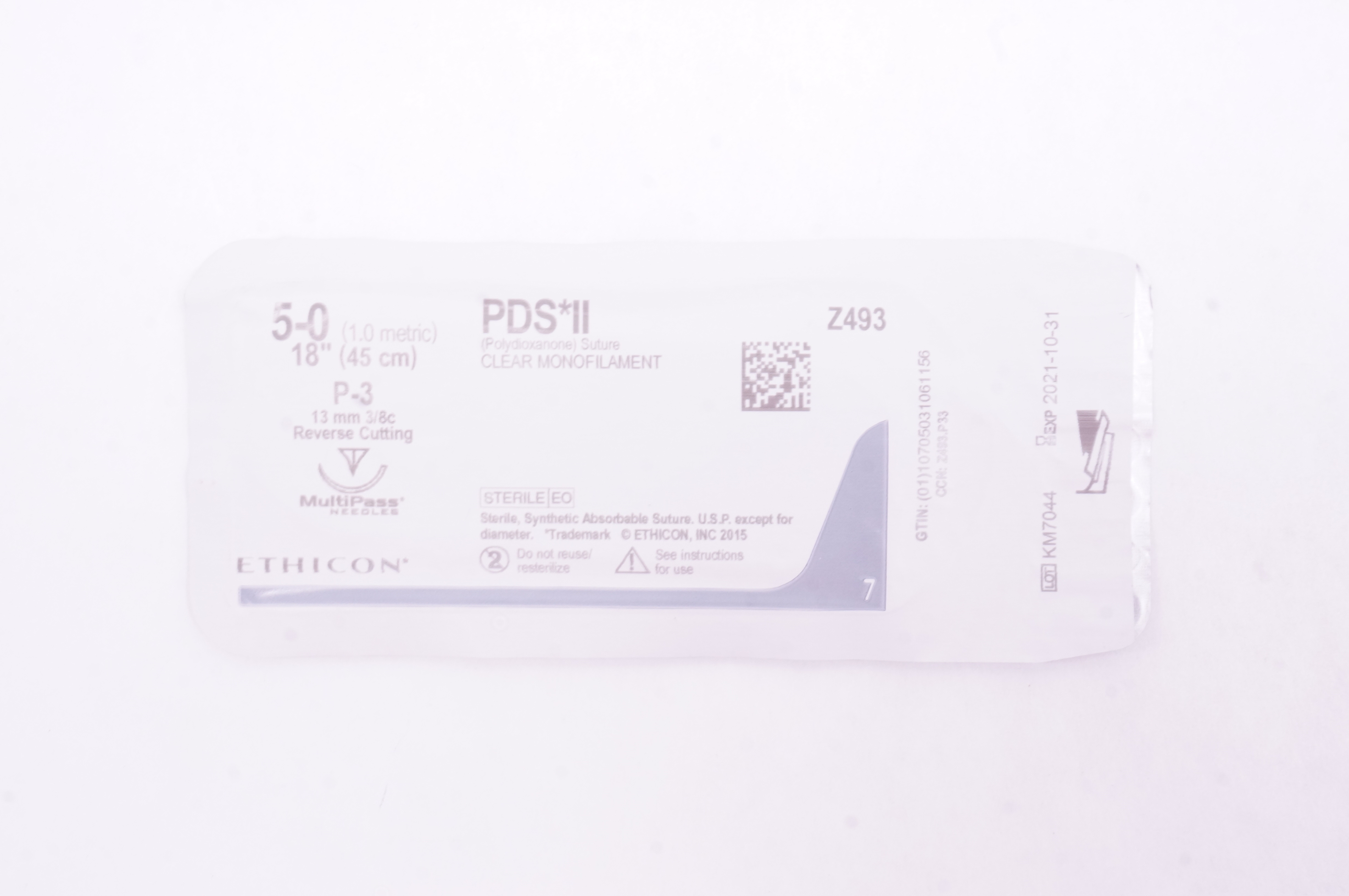 Ethicon Z493 5-0 PDS II, P-3, 13mm 3/8c Reverse Cutting, 18inch (x)