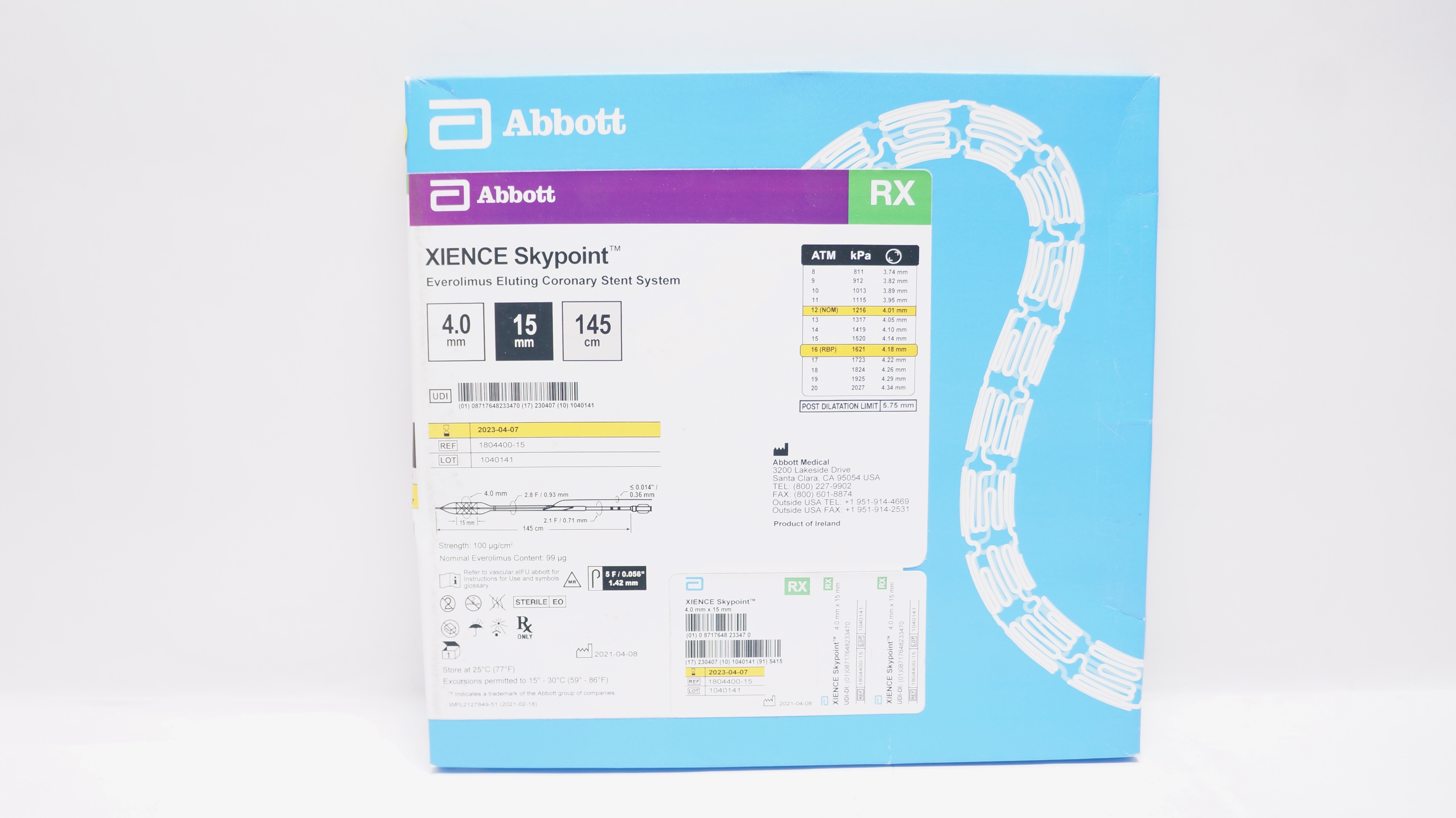 Abbott 1804400-15 Xience Skypoint Coronary Stnt System 4.0 x 15mm x 145cm (x)