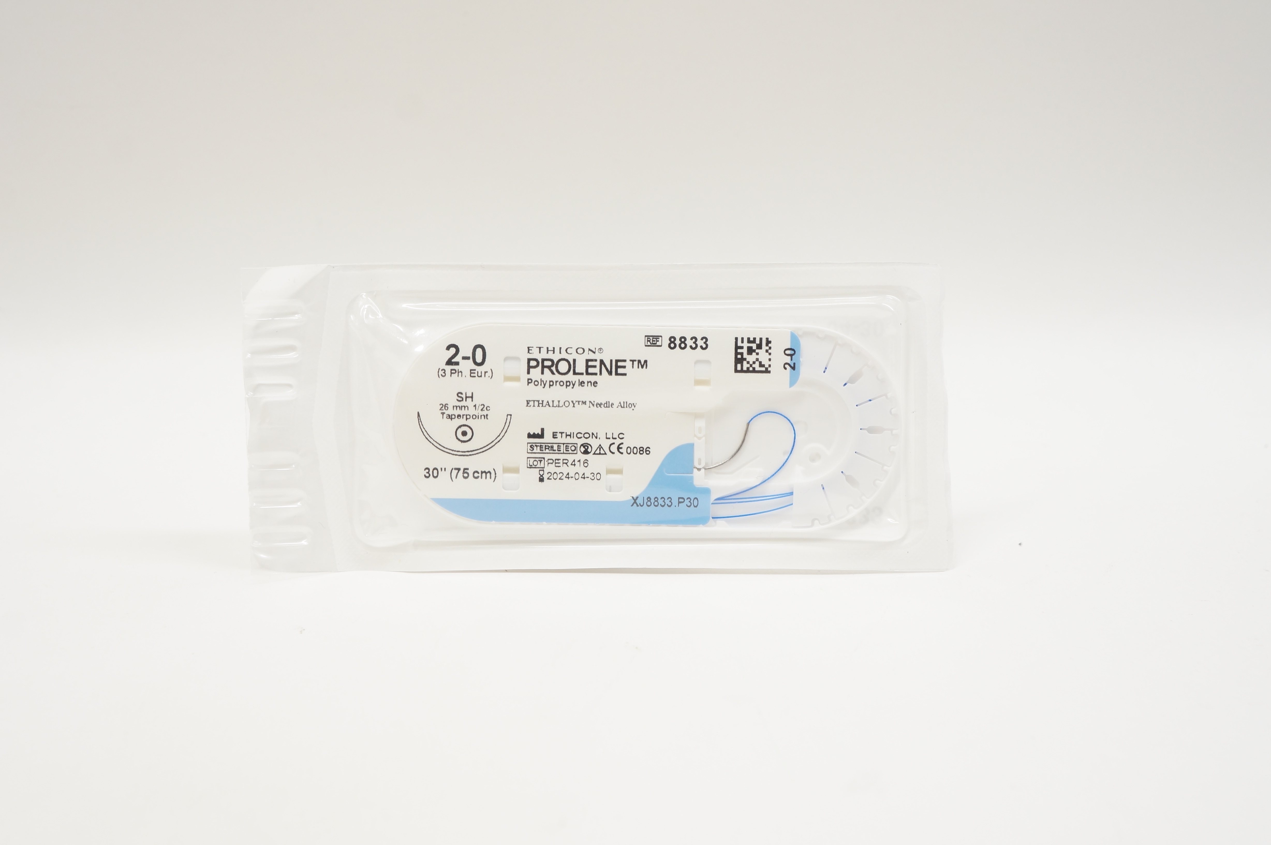 Ethicon 8833 2-0 PROLENE, SH, 26mm 1/2c Taperpoint, 30inch