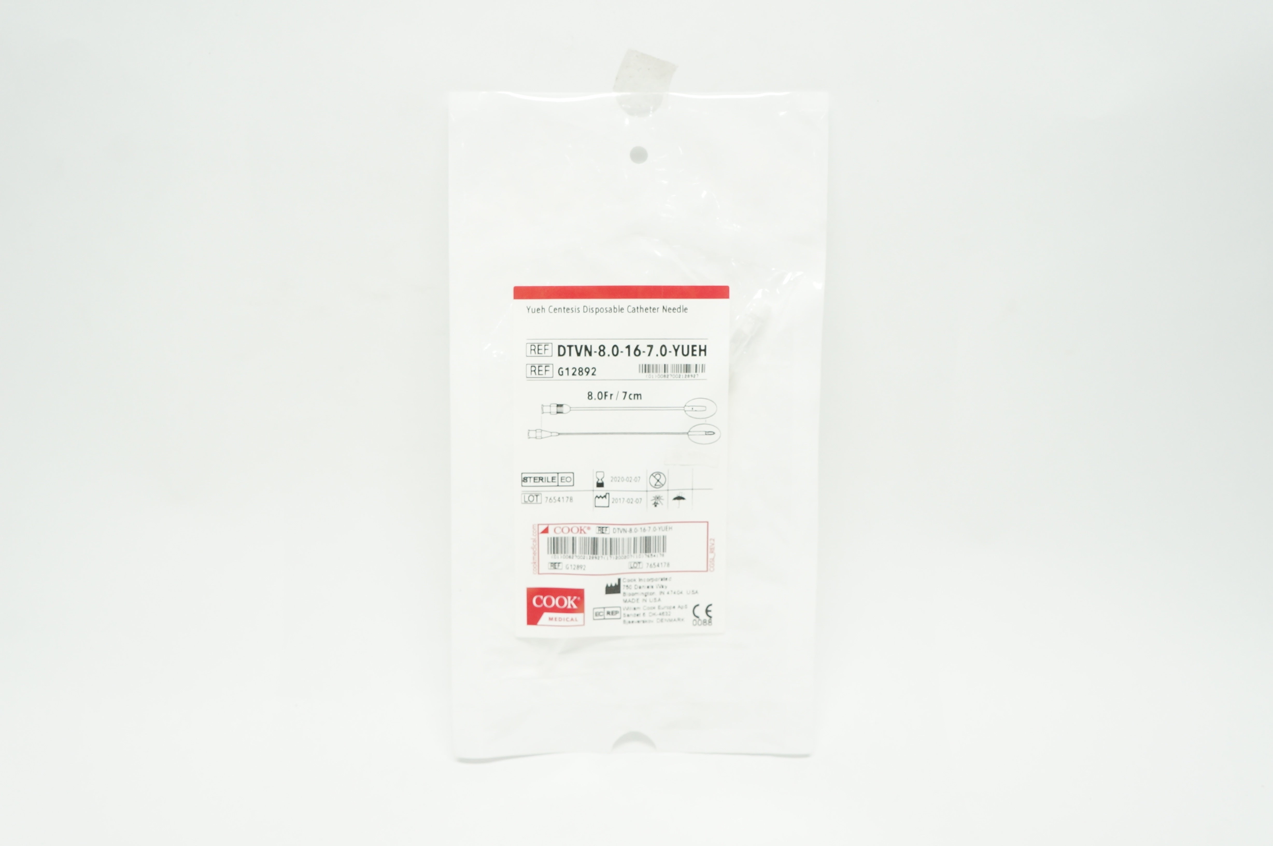 Cook Medical G12892 Yueh Centesis Disposable Cath. Ndle 8F x 7cm (x)