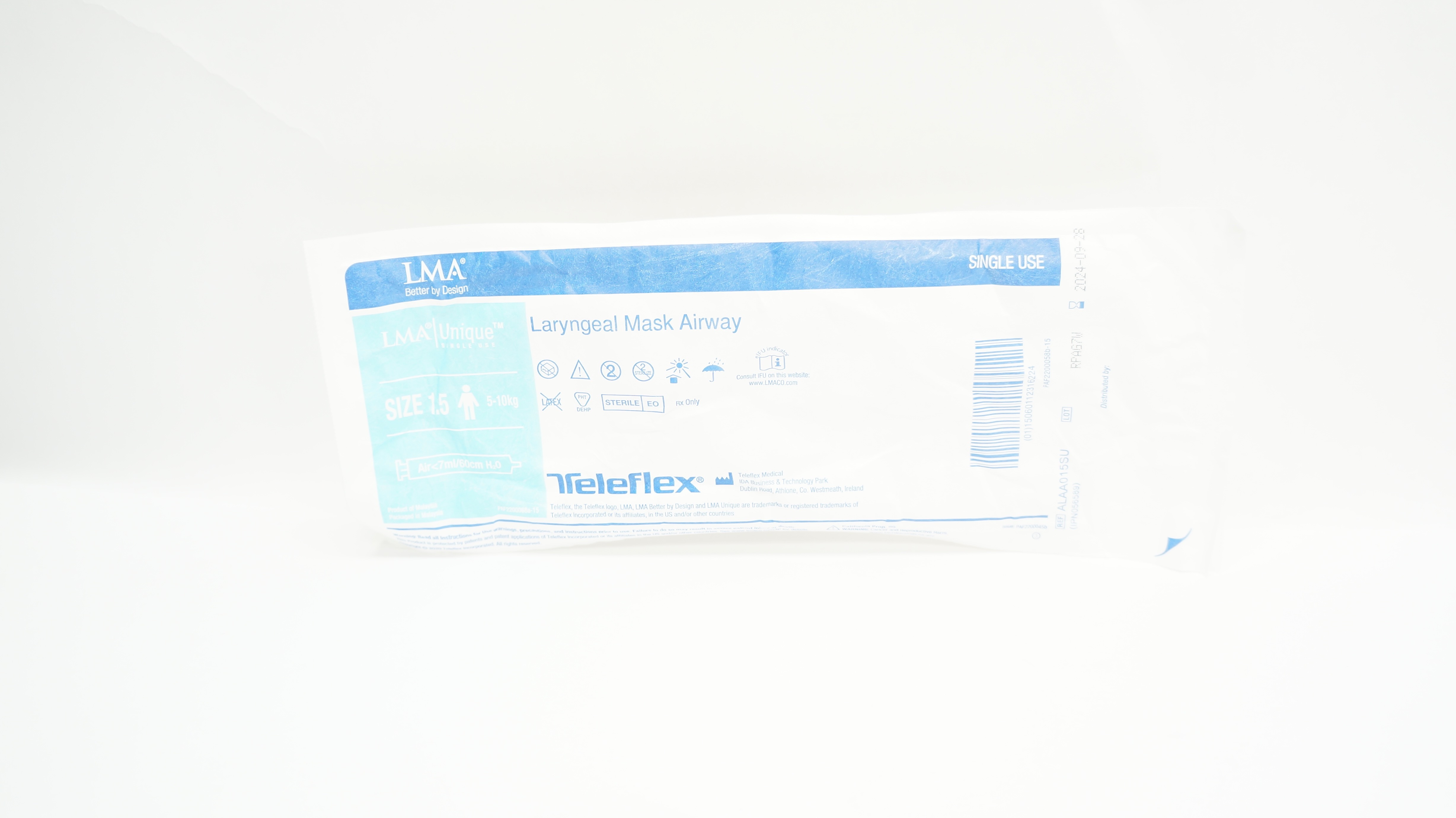 Teleflex ALAA015SU LMA Laryngeal Mask Airway Size 1.5 5-10kg Air <7ml/60cm H2O