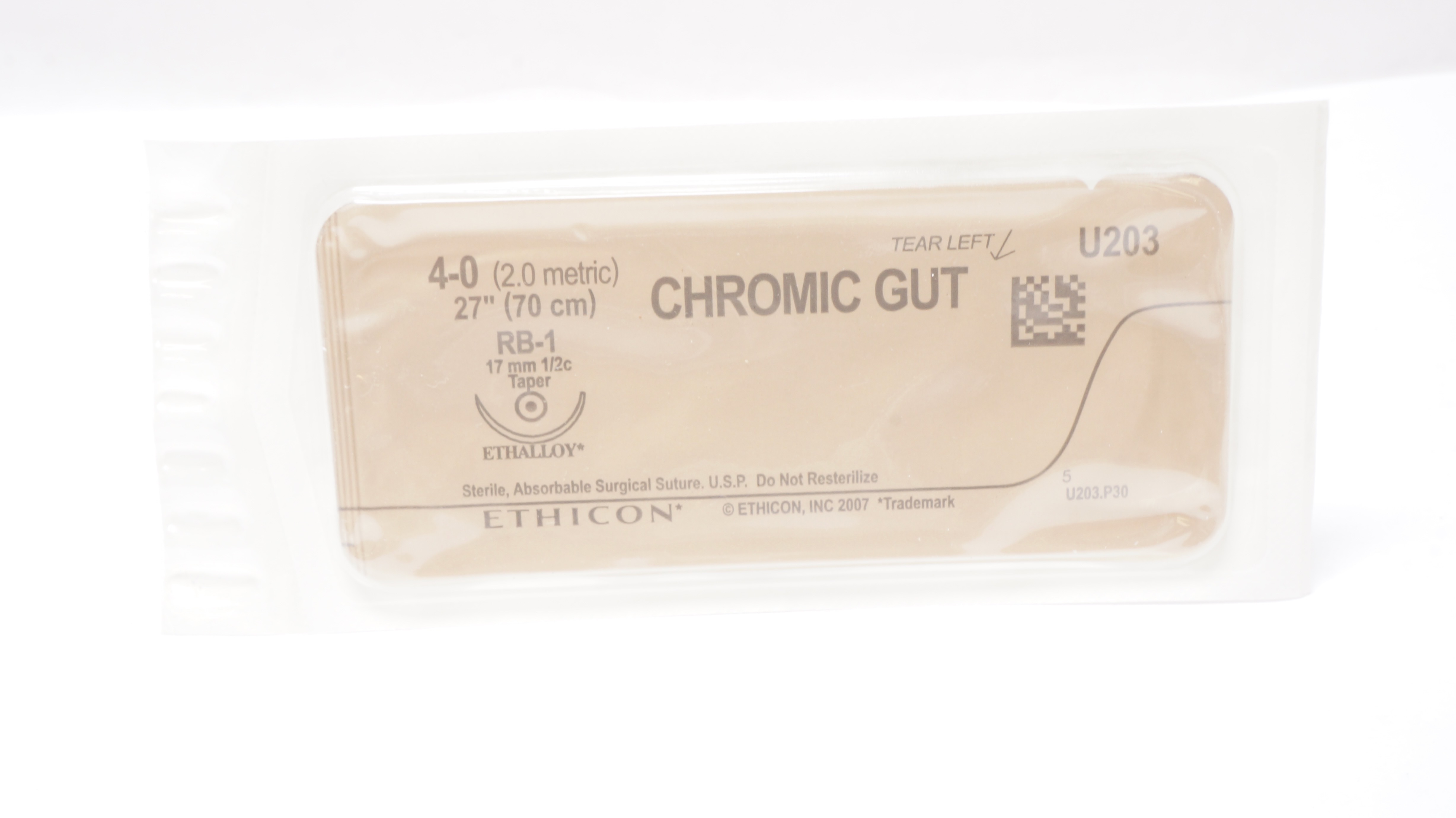 Ethicon U203 4-0 CHROMIC GUT ,RB-1, 17mm 1/2c Taper, 27inch