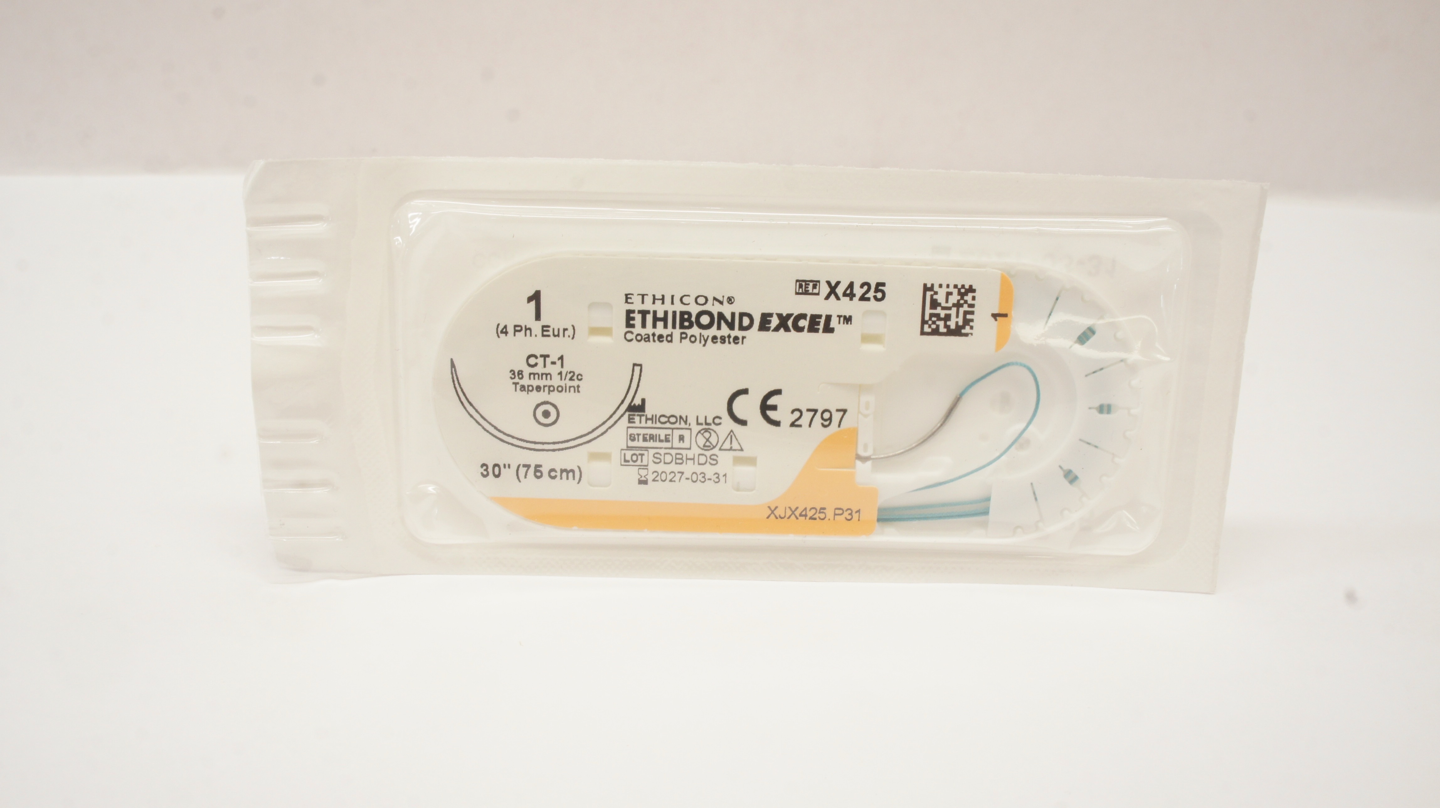 Ethicon X425 1 ETHIBOND EXCEL Polyester Stre CT-1 36mm 1/2c Taperpoint 30inch