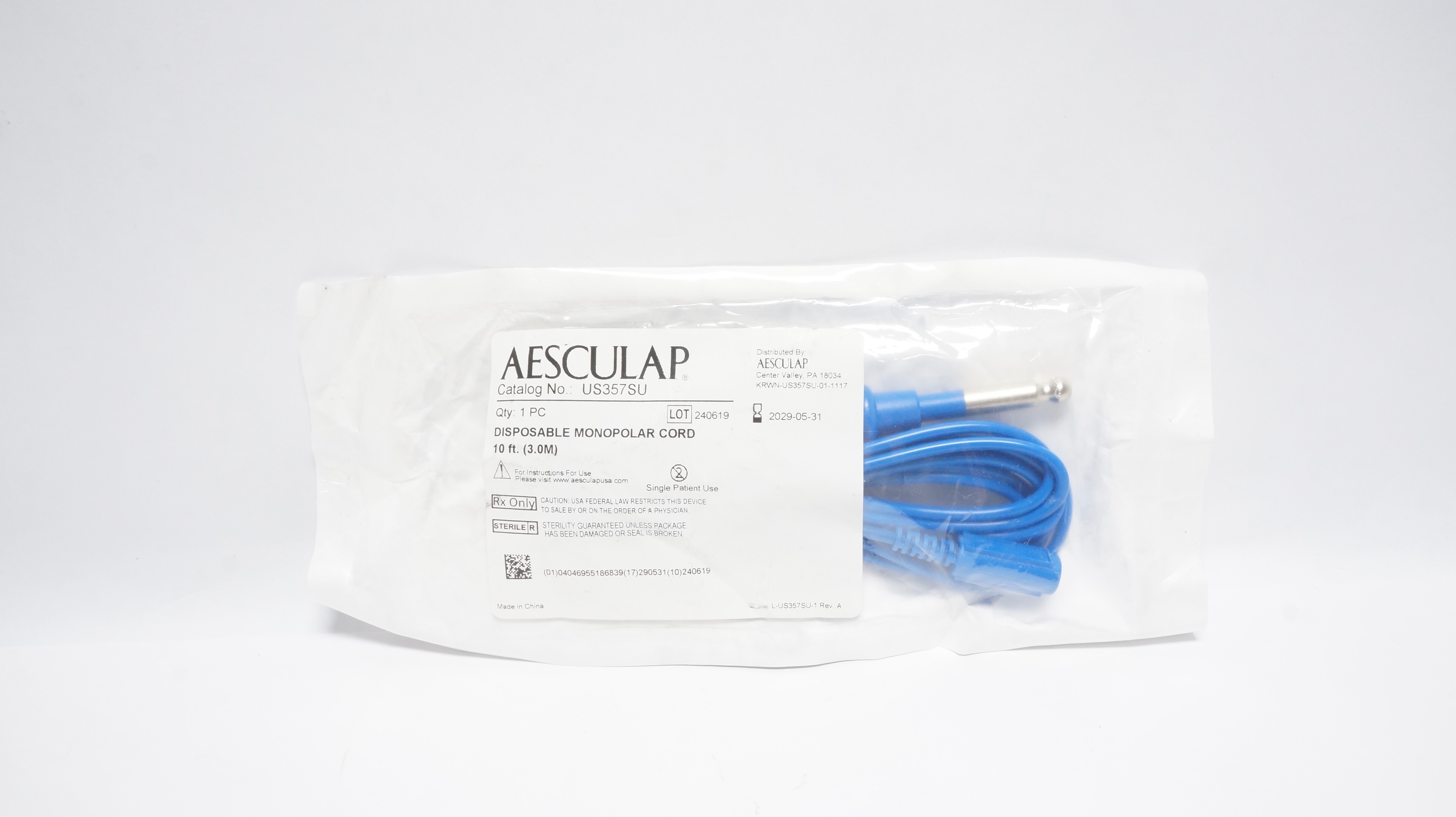 Aesculap US357SU Disposable Monopolar Cord 10ft