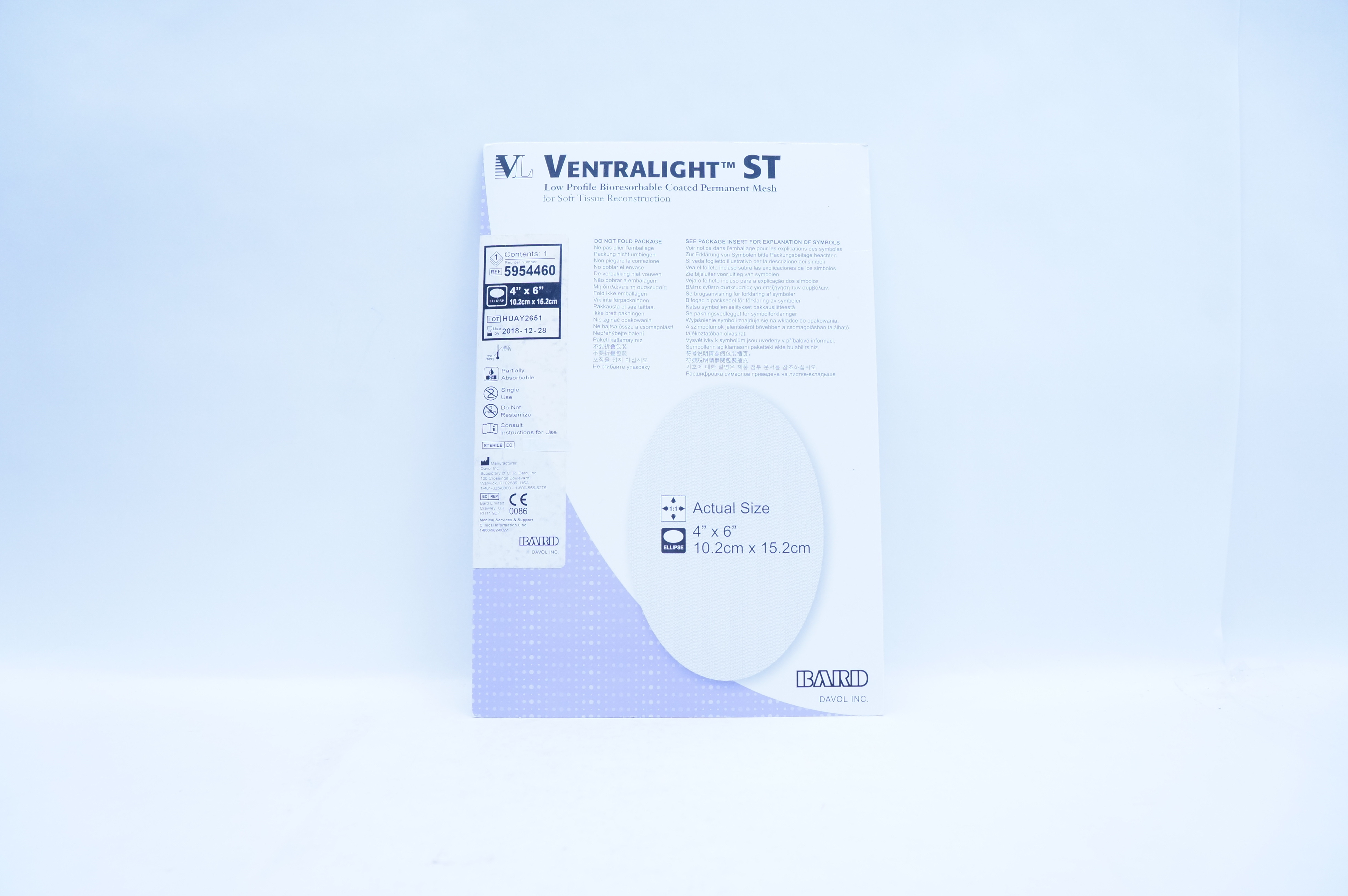 Bard 5954460 Ventralight ST Bioresorbable Coated Permanent Mesh 4 x 6 inch (x)