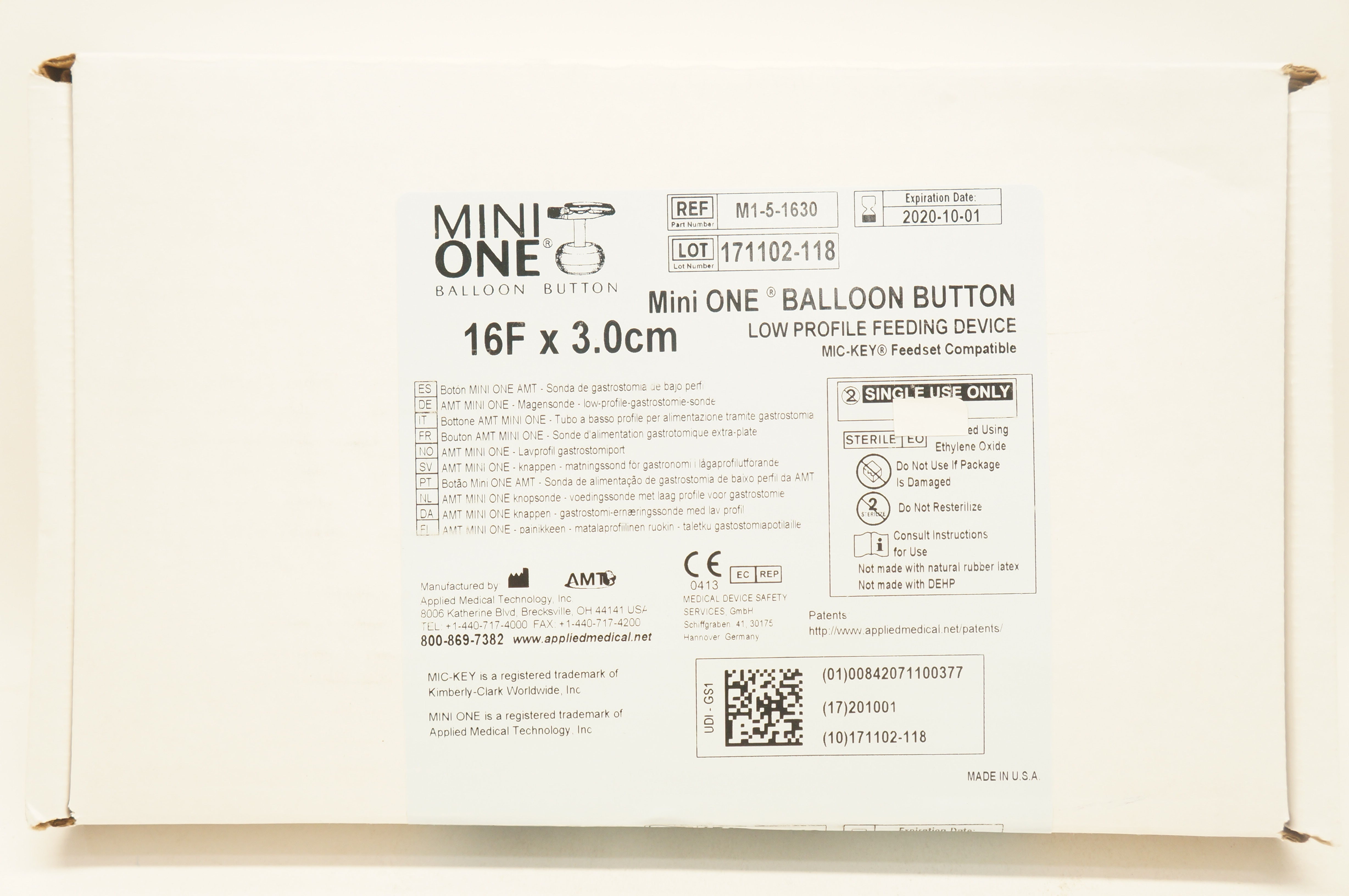 Applied Medical M1-5-1630 Mini One Balloon Button Feeding Device 16F x 3.0cm (x)