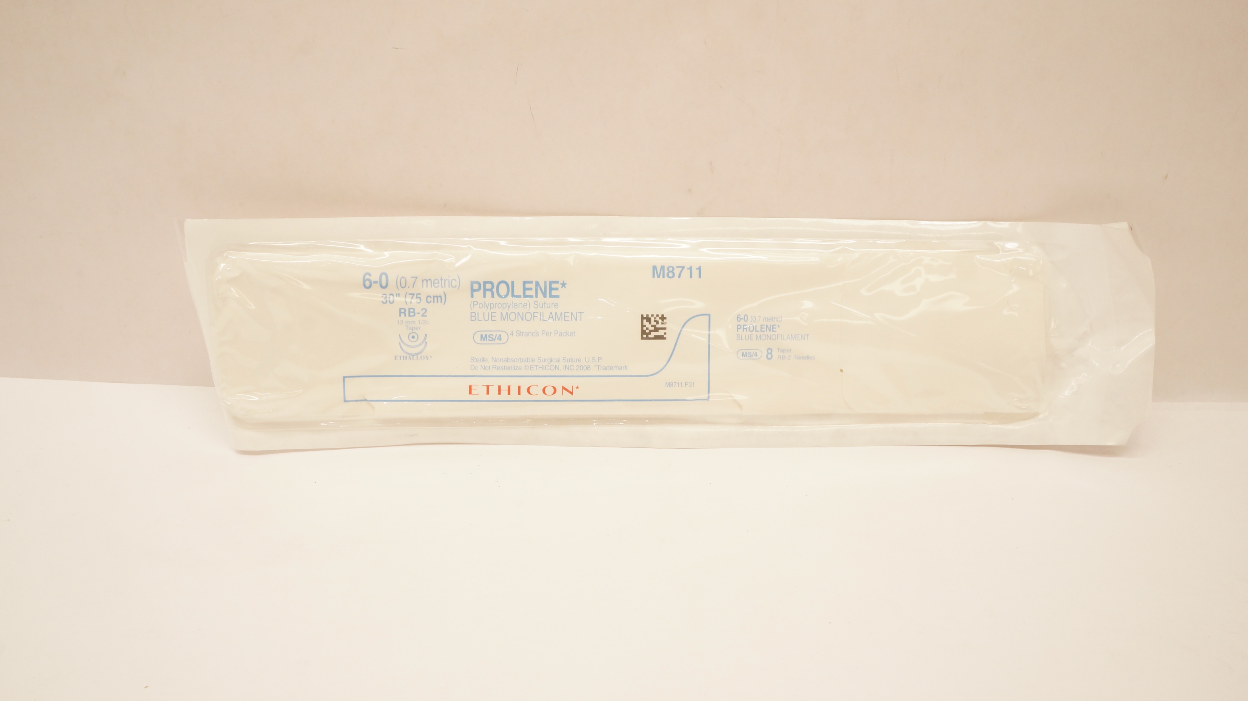 Ethicon M8711 6-0 Prolene Blue Monofilament, RB-2, 13mm 1/2c Taper, 30inch