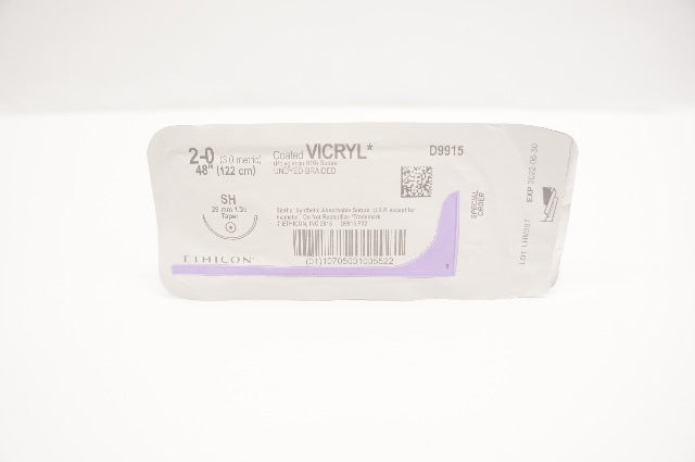 Ethicon D9915 2-0 Coated Vicryl Undyed Braided SH 26mm 1/2c Taper 48inch (x)