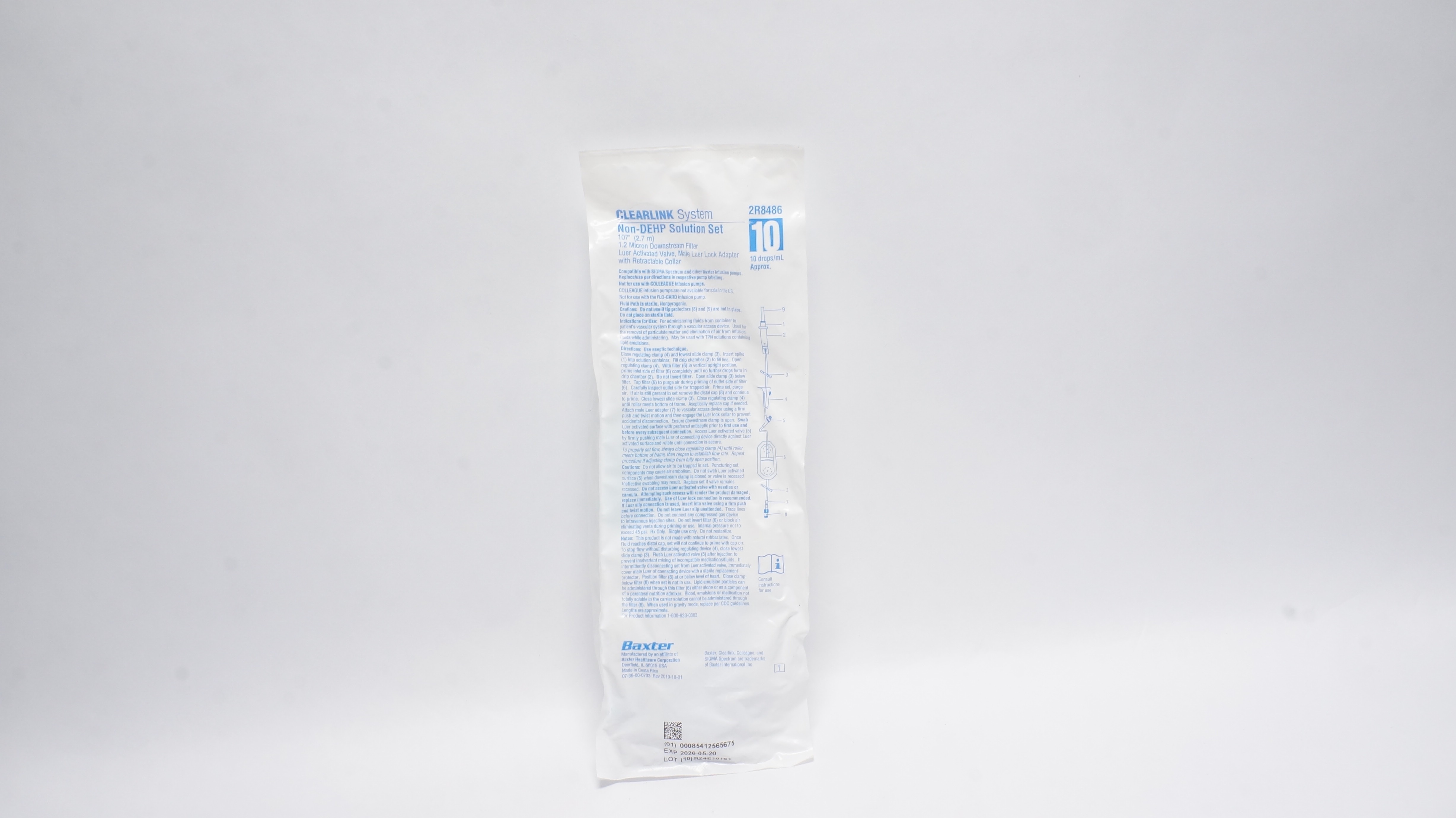 Baxter 2R8486 Clearlink System Non-DEHP Solution Set 10 drops/ml 107inch
