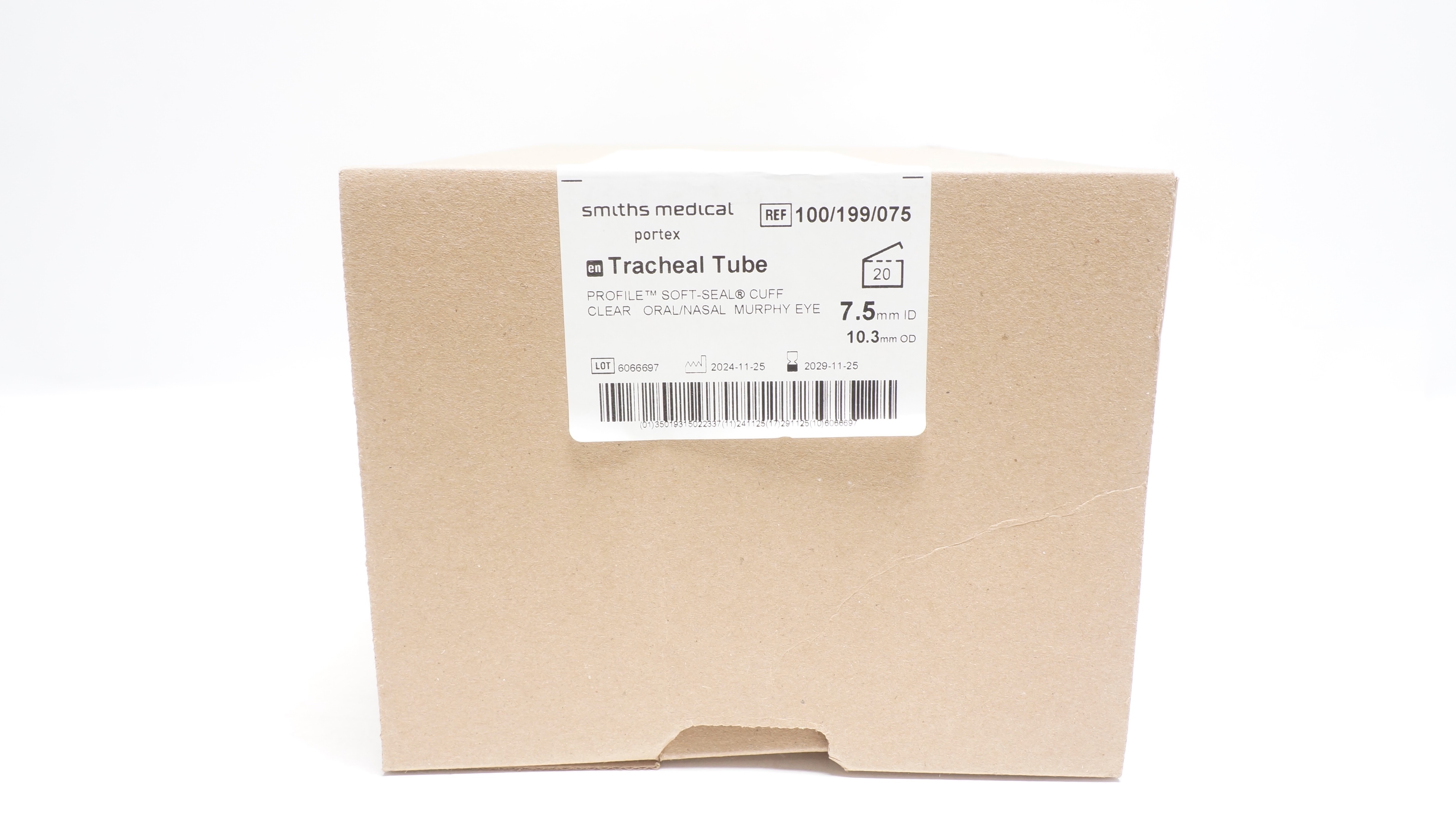 Smiths Medical 100/199/075 Tracheal Tube 7.5mm 10.3mm-Box of 20