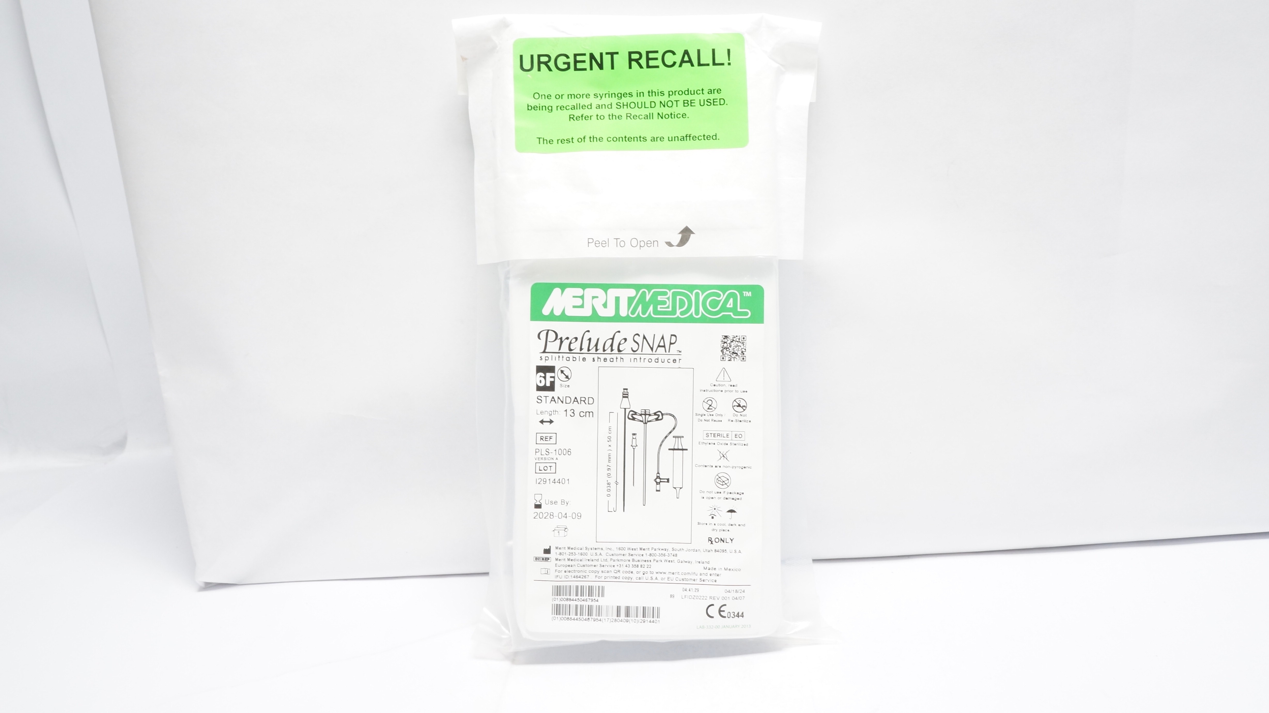 MeritMedical PLS-1006 Prelude Snap Splittable Sheath Introducer  6F x 13cm (