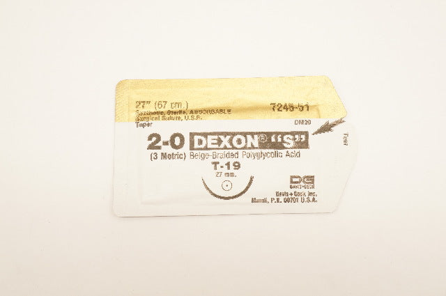 Davis+Geck 7248-51 2-0 DEXON S Beige-Braided Polyglycolic Acid T-19 27mm 27inch