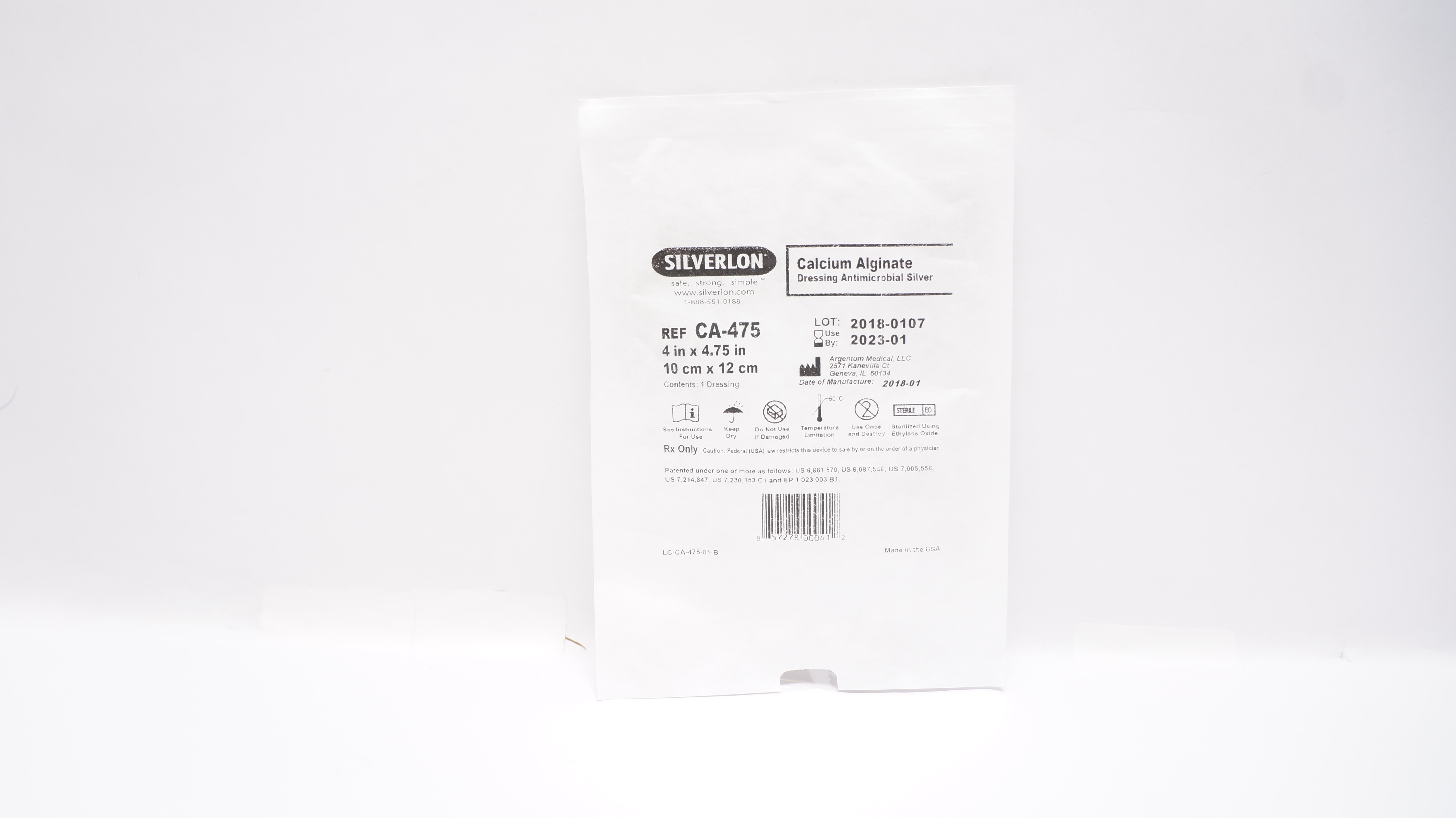 Silverlon CA-475 Calcium Alginate Antimicrobial Silver Dressing 4 x 4.75inch(x)