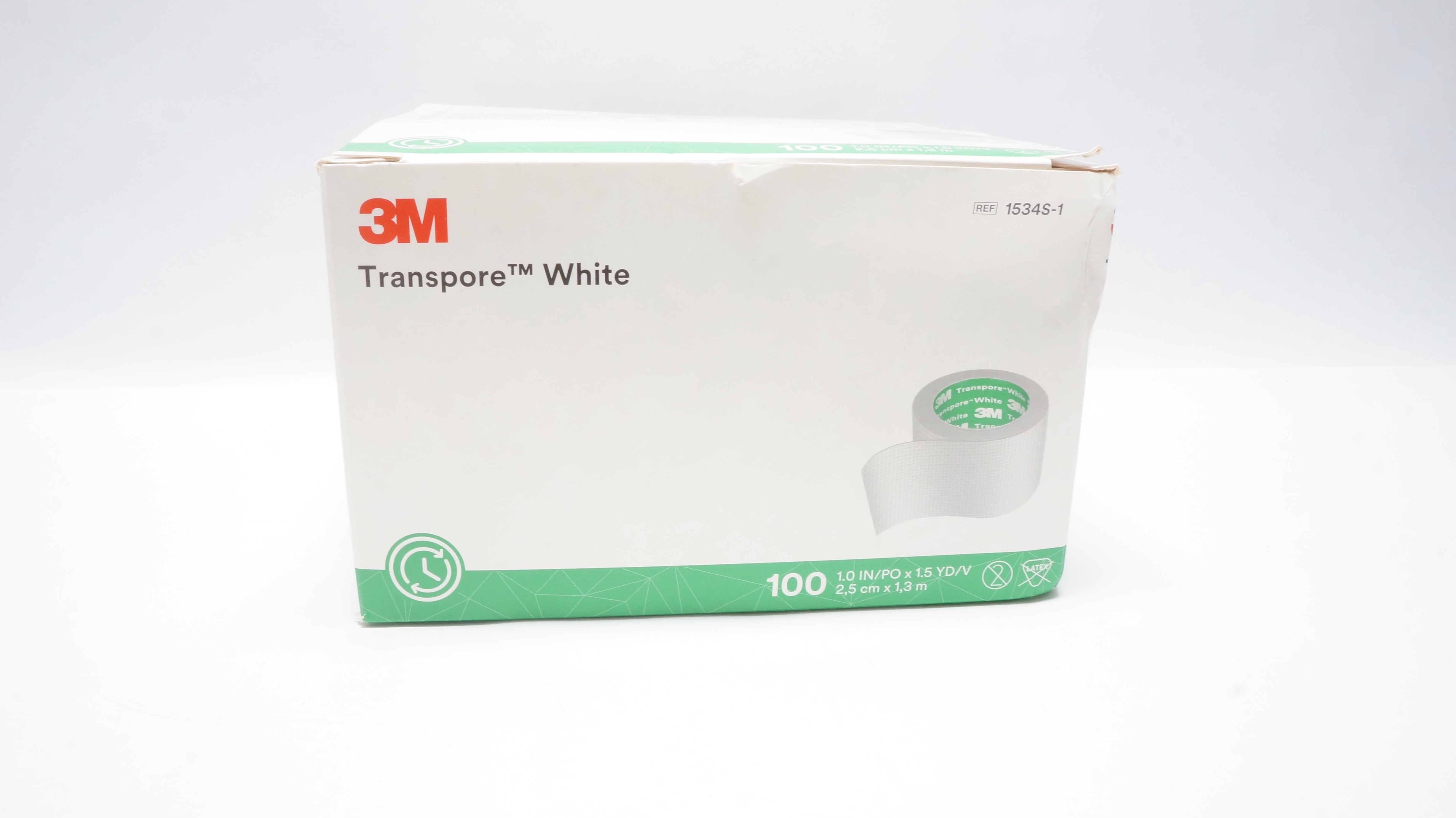 3M 1534S-1 Transpore White Surgical Tape 1.0inch x 1.5yds. - Box of 100