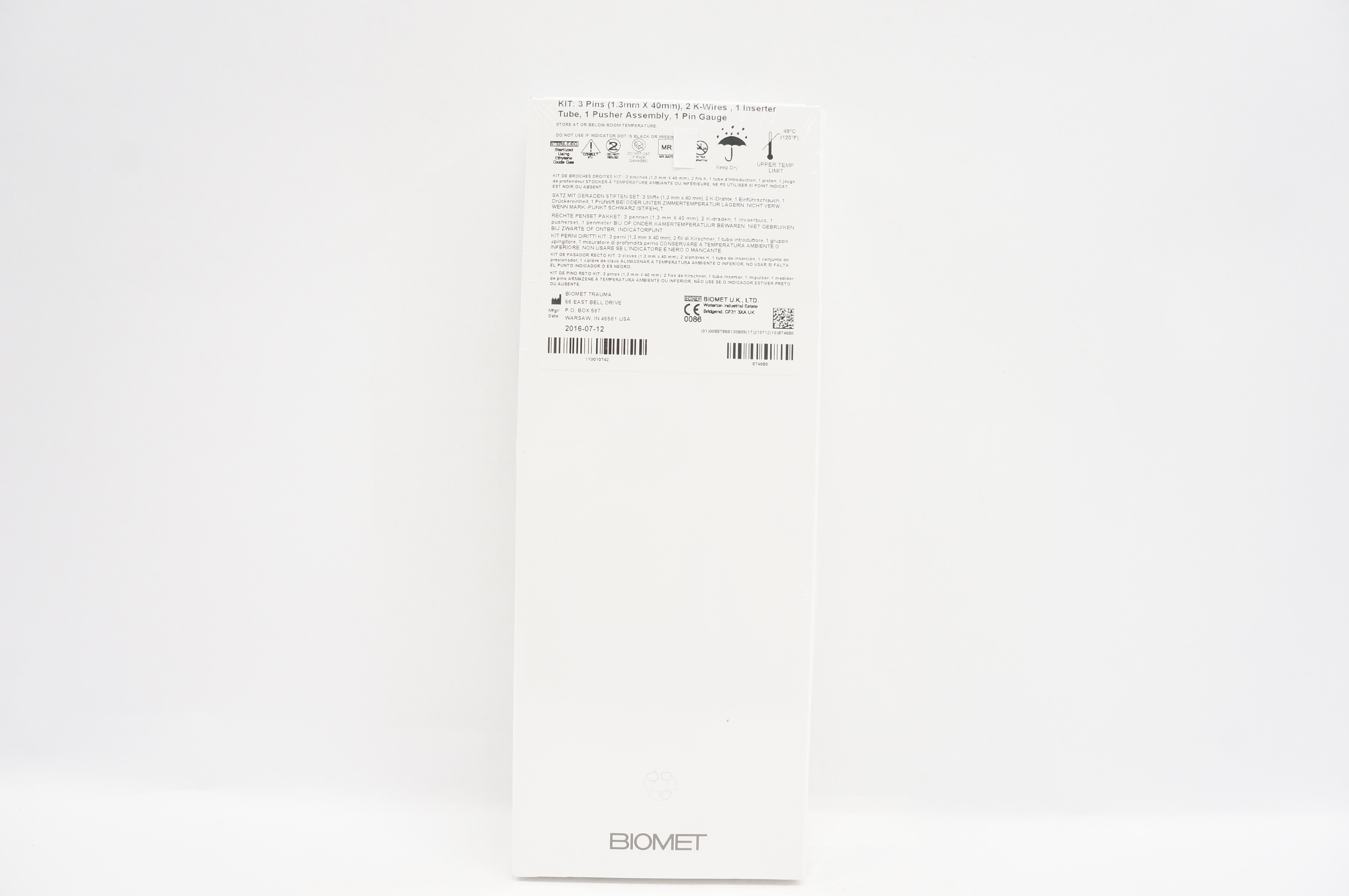 Biomet 110010742 ORTHOSORB LS 1.3mm Straight PIN Kit 3 PINS (x)