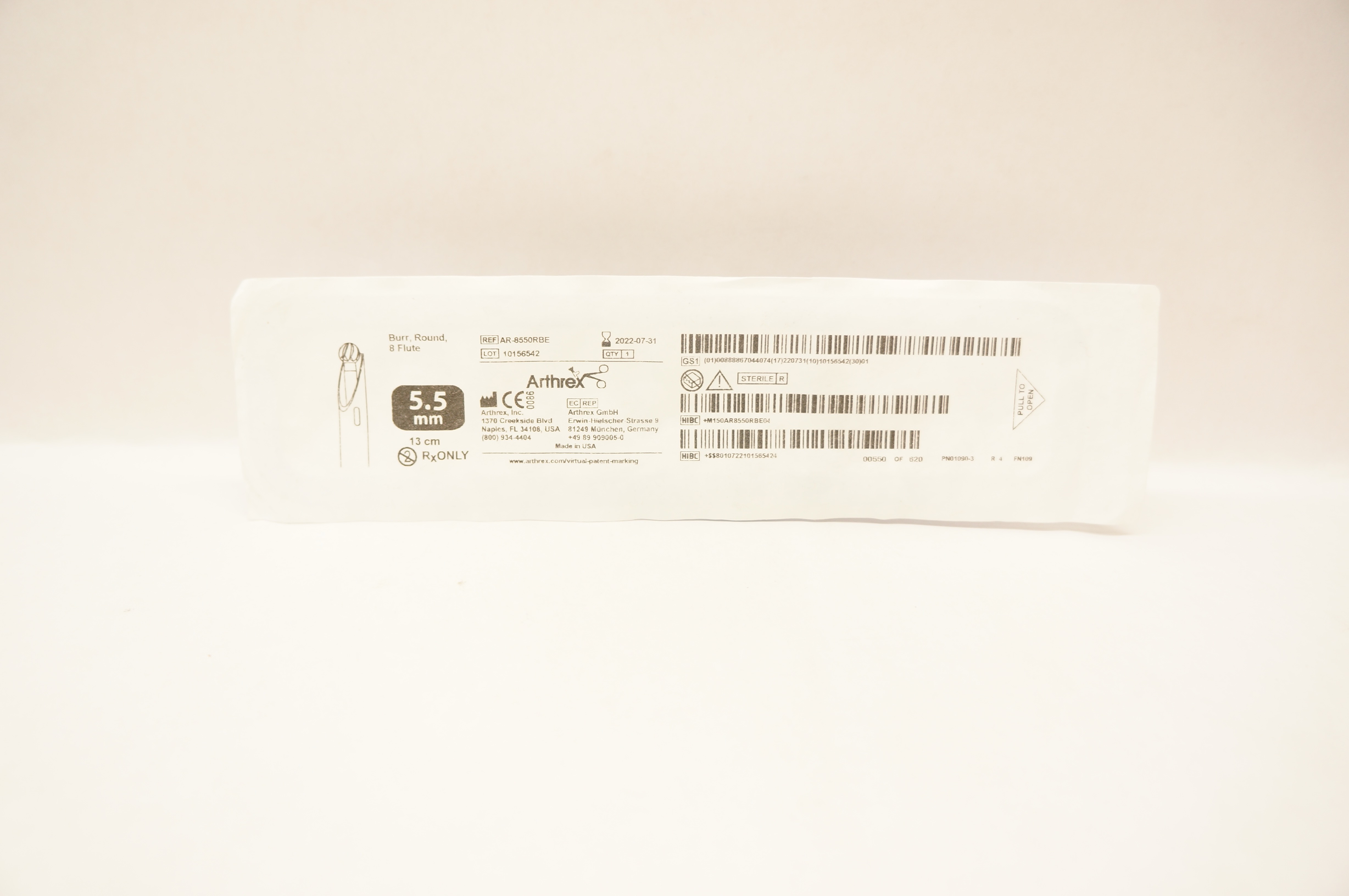 Arthrex AR-8550RBE Burr Round 8 Flute 5.5mm x 13cm (x)