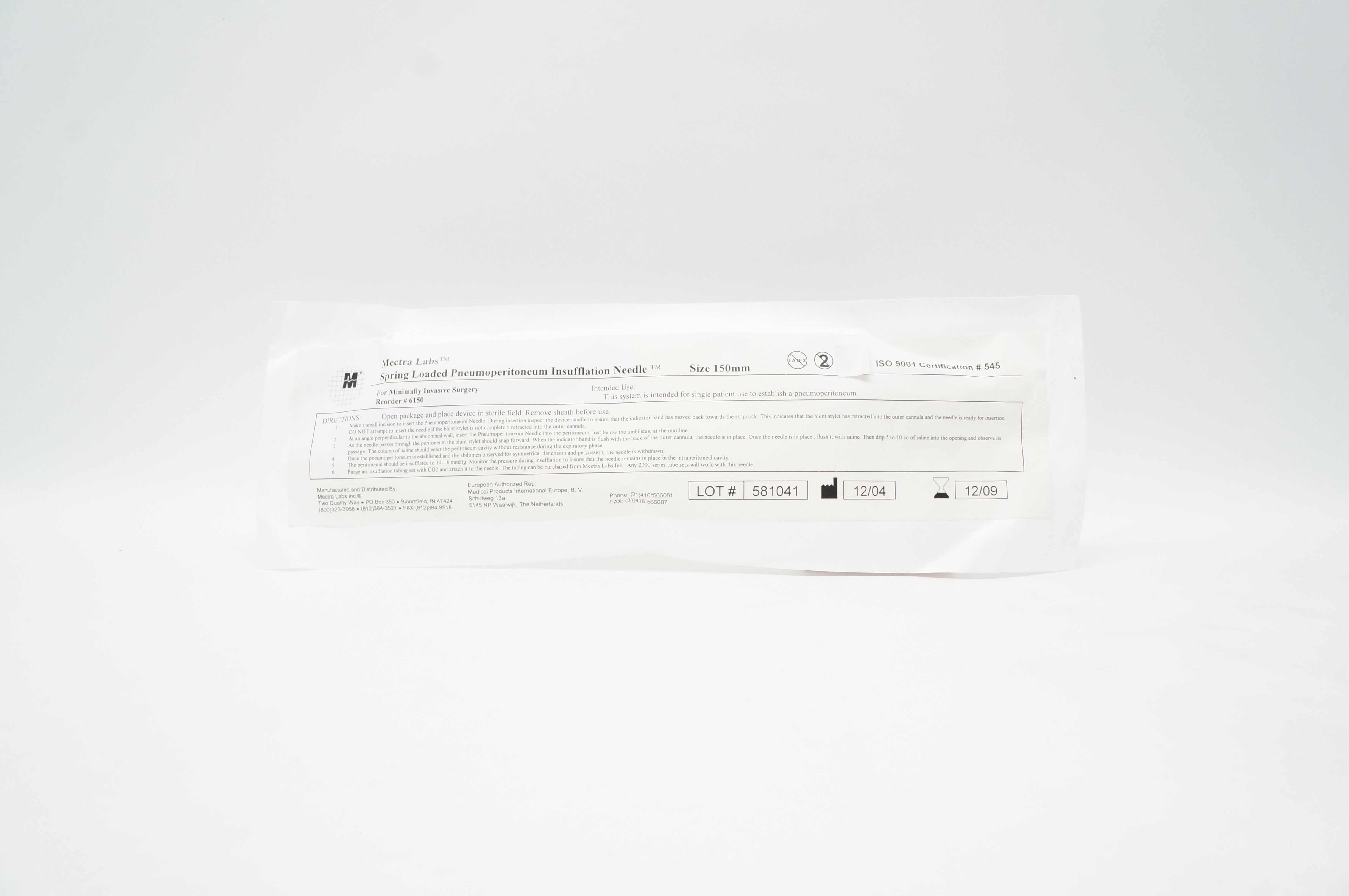 Mecta Labs 6150 Spring Loaded Pneumoperitoneum Insufflation Needle 150mm (x)
