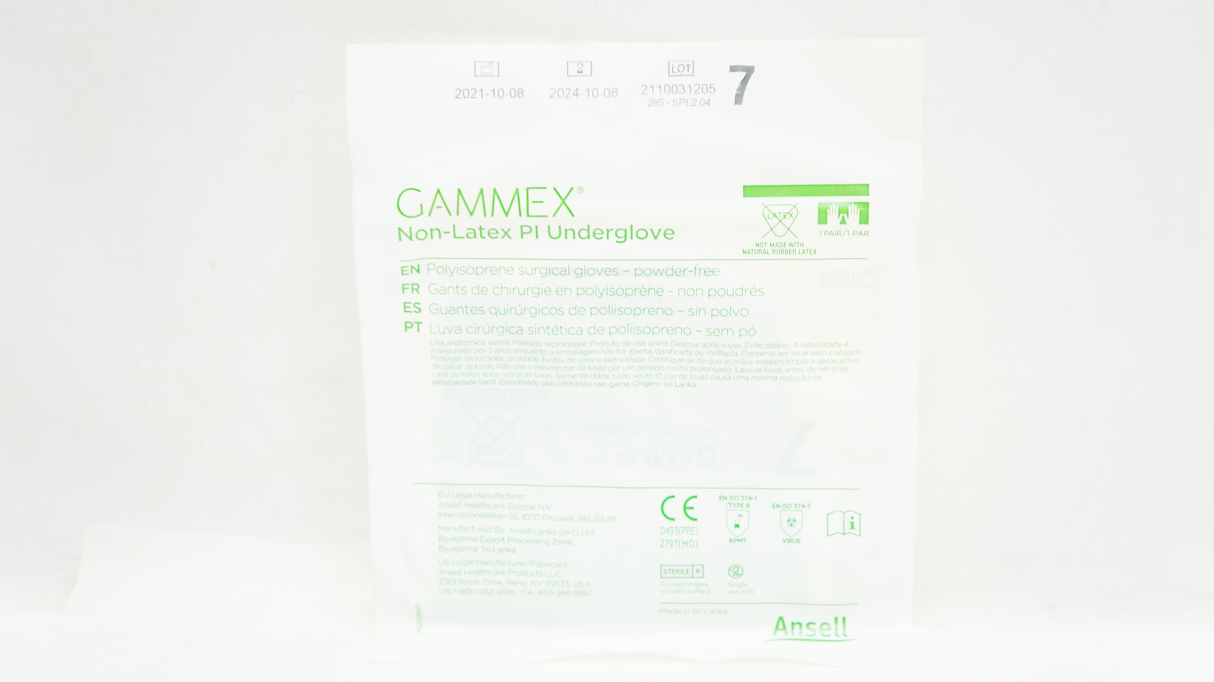 Ansell 20687270 Gammex PI Underglove Polyisoprene Surgical Gloves Size 7