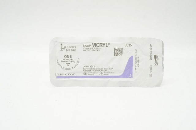 Ethicon J535 1 VICRYL Polyglactin Stre OS-6 36mm 1/2c Reverse Cutting, 27inch
