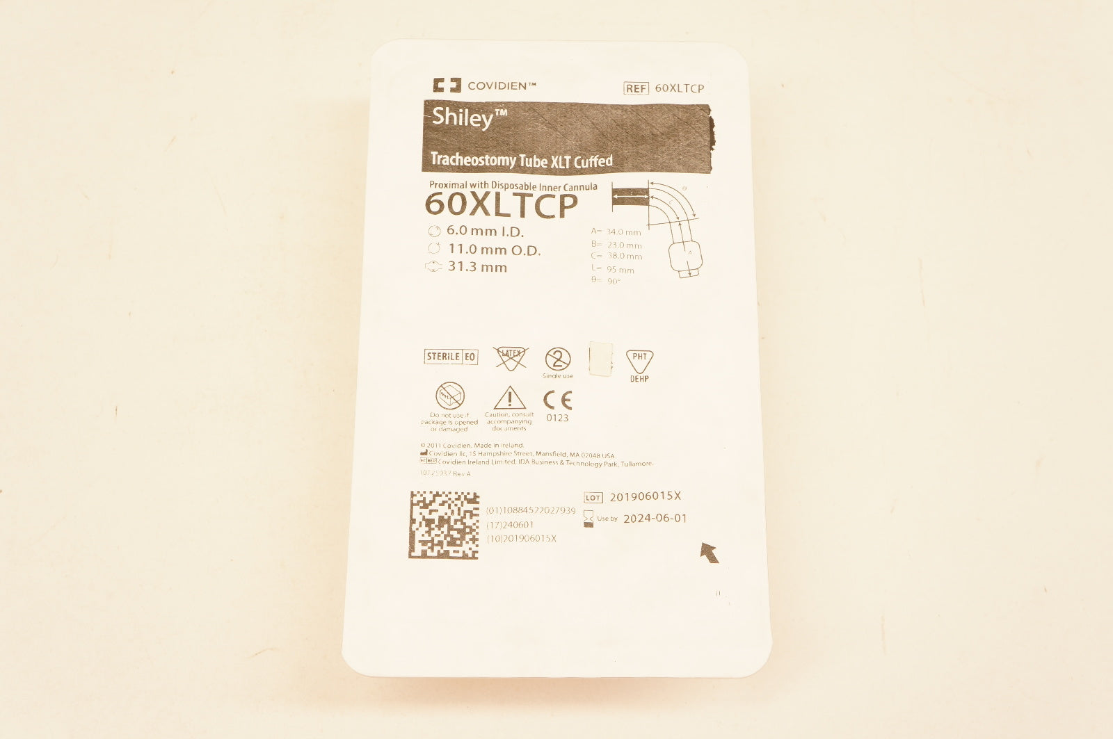 Covidien 60XLTCP Shiley Tracheostomy Tube XLT Cuffed 6mm ID x 11mm OD