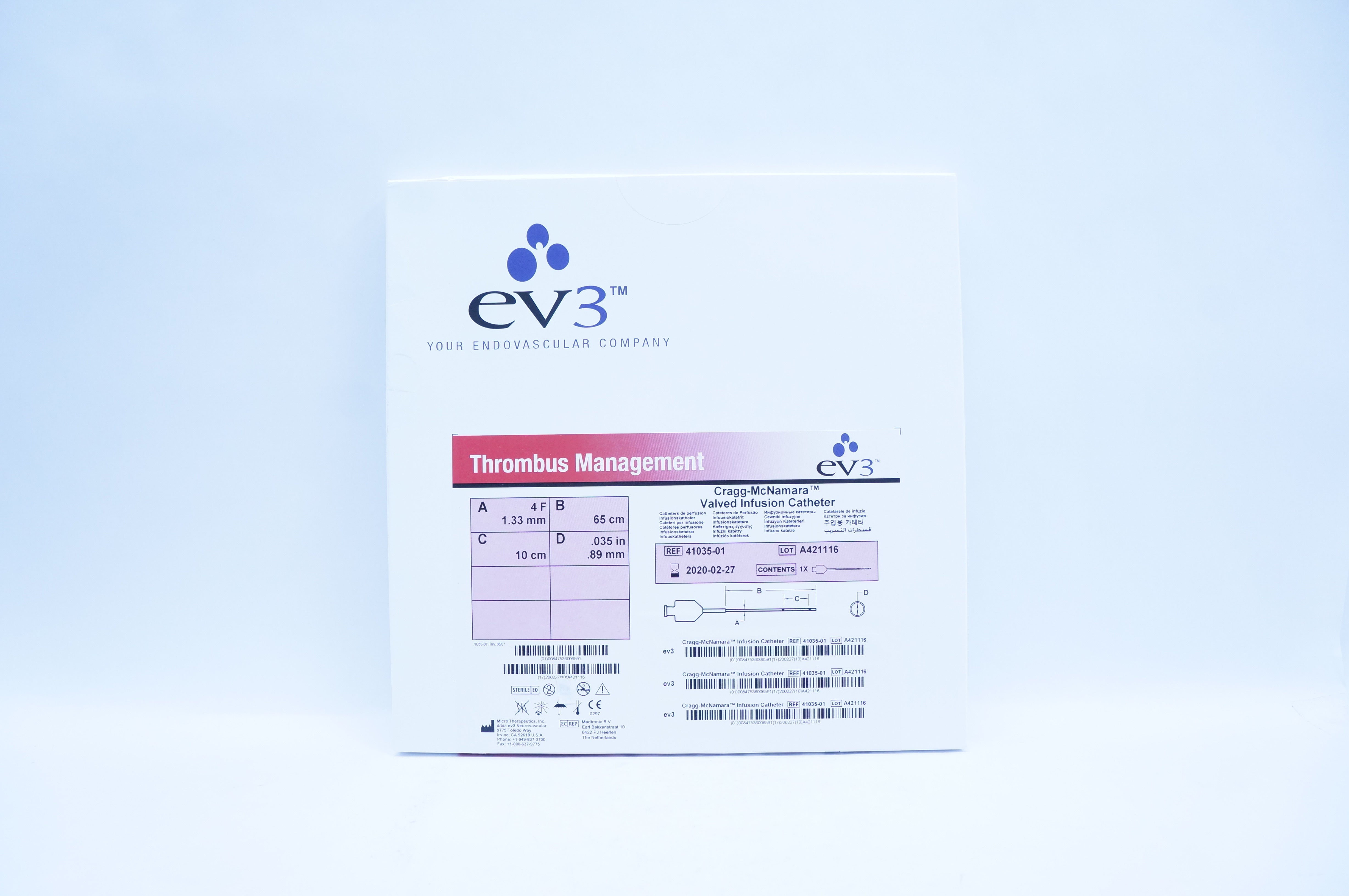 Micro Therapeutics 41035-01 Valved Infusion Cath. 1.33mm x 65 cm x 10cm (x)