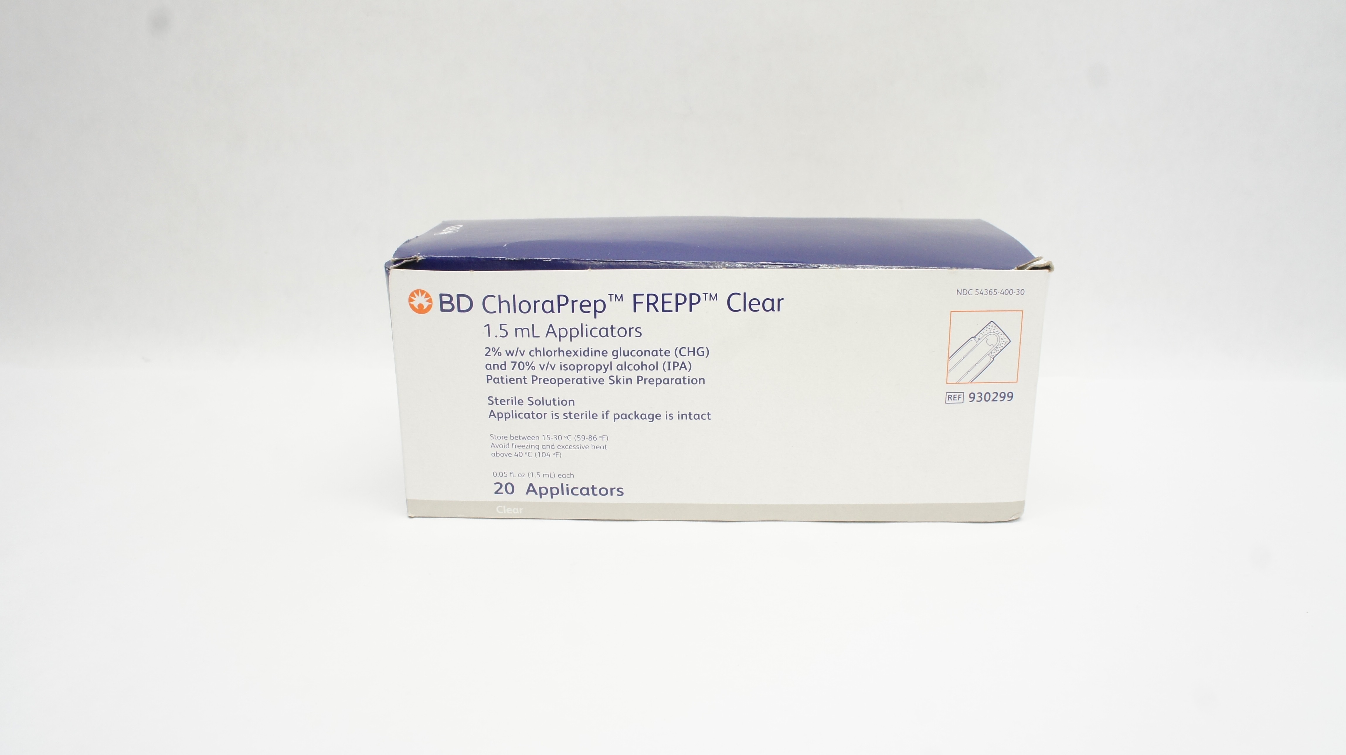 BD 930299 ChloraPrep FREPP Clear 1.5 mL Applicators - Box of 20