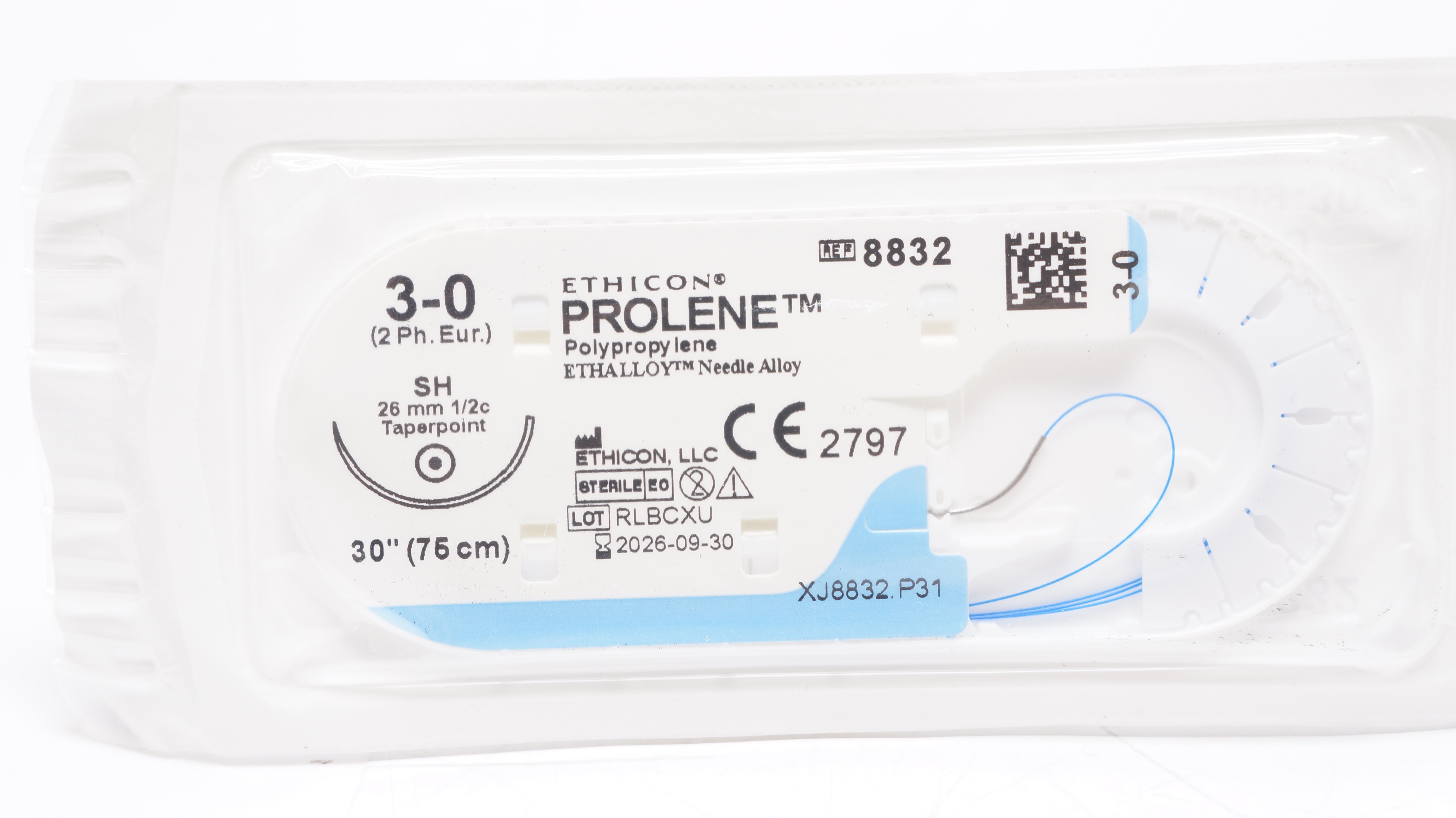 Ethicon 8832 3-0 Prolene Polypropylene Stre SH 26mm 1/2c Taperpoint, 30inch
