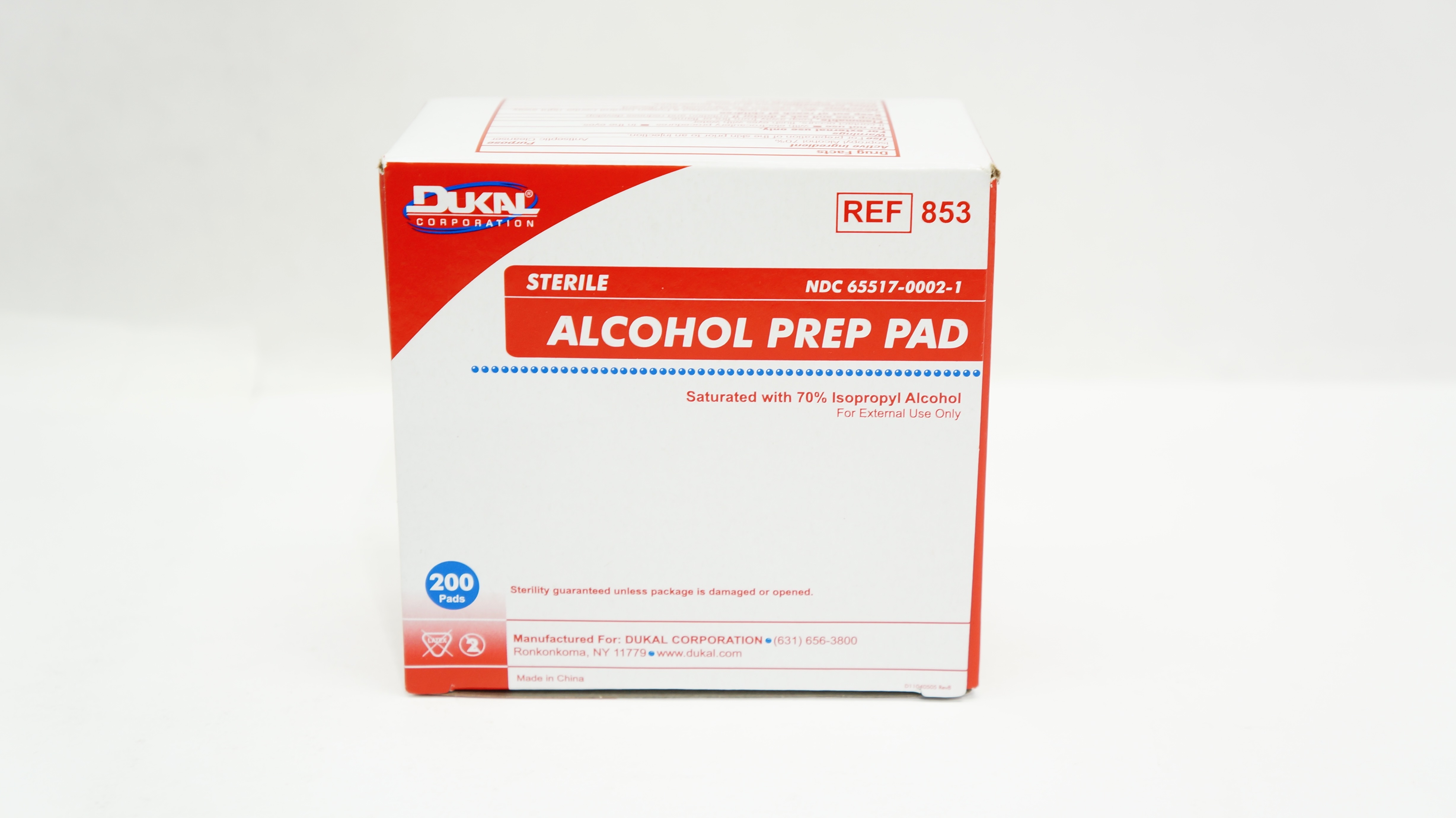 Dukal 853 Alkohol Prep Pad, Sterile - Box of 200