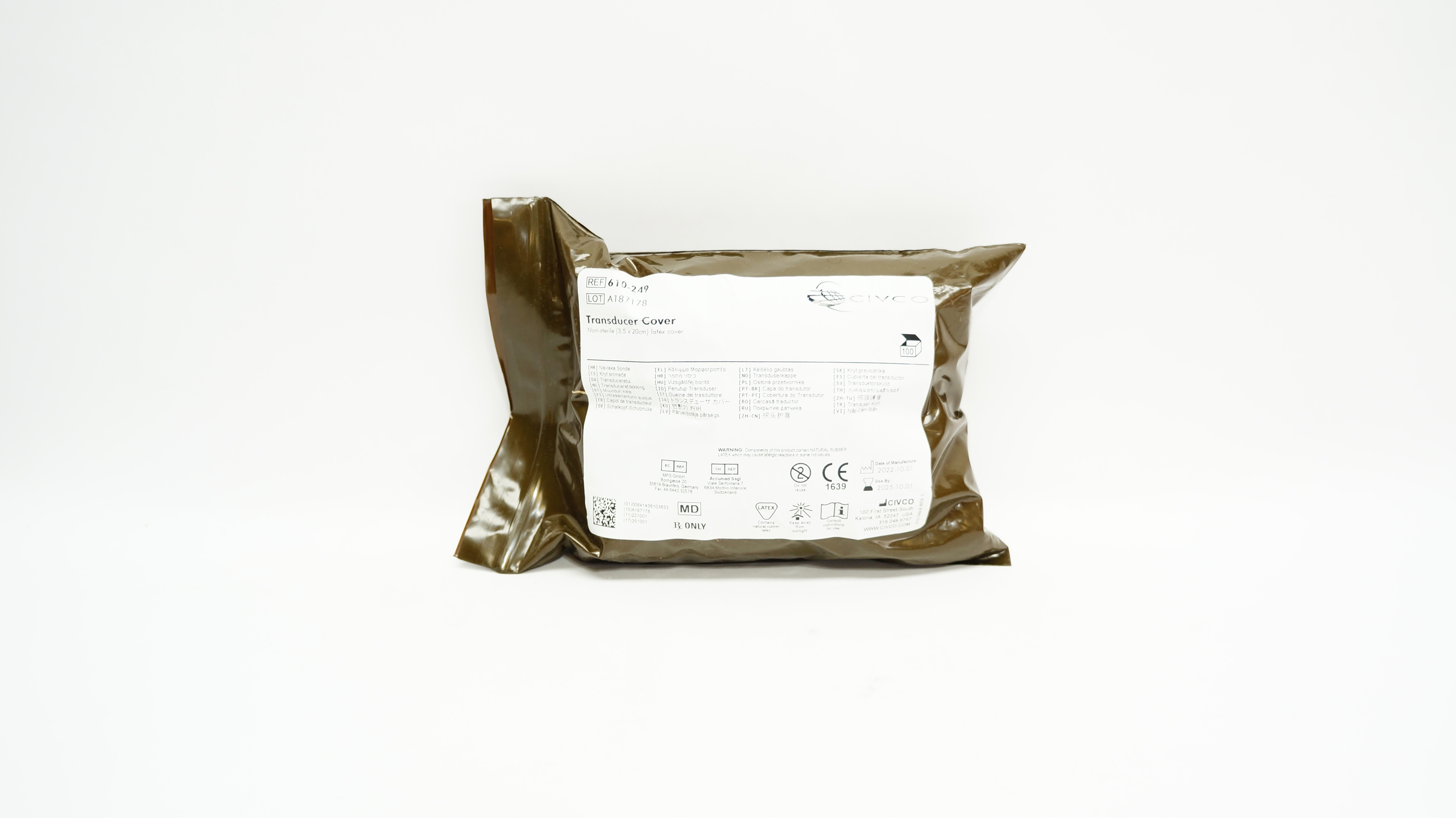 Civco 610-249 Transducer Non-Sterile Latex Cover 3.5 x 20cm - Pack of 100