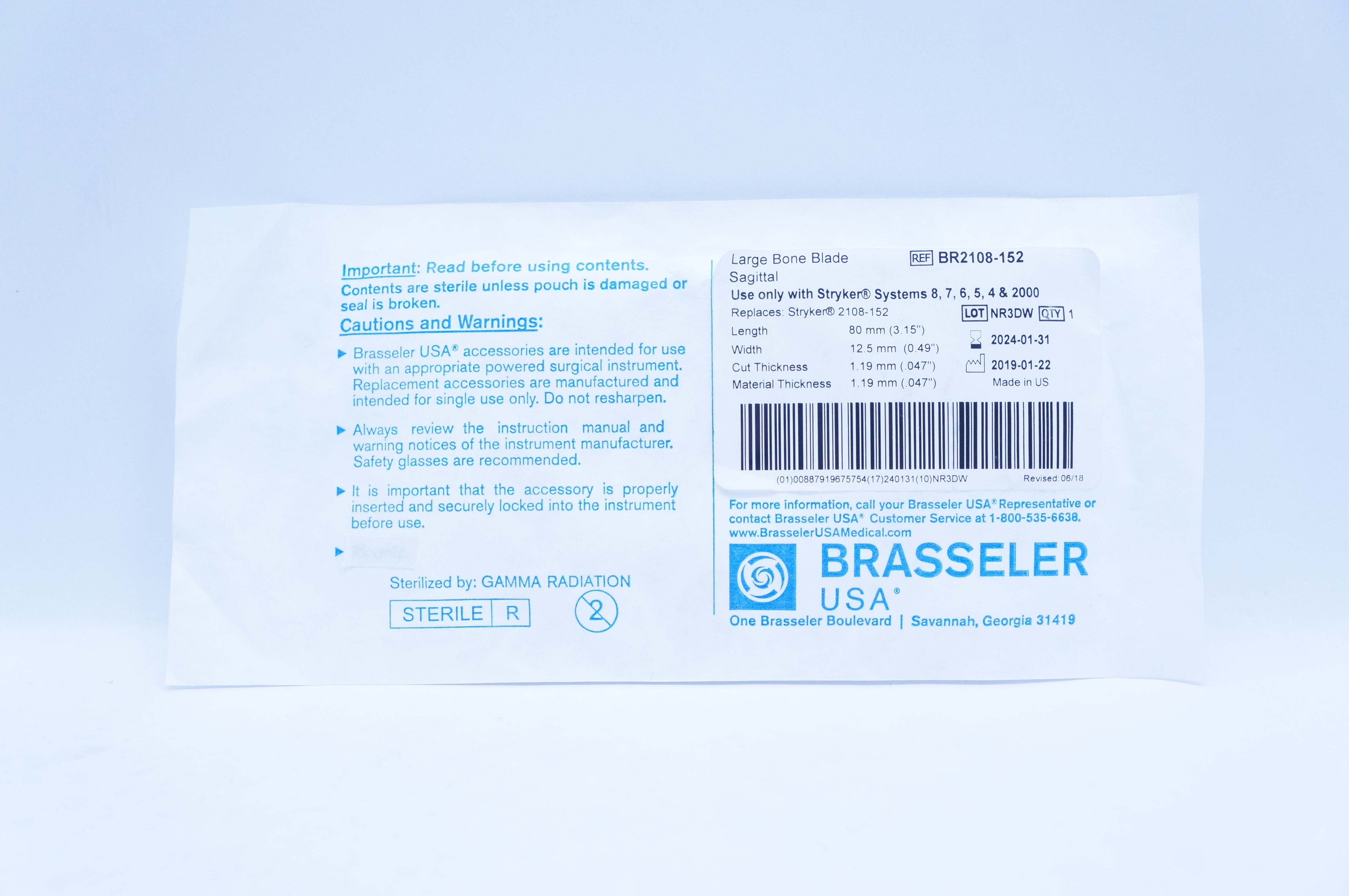 Brasseler BR2108-152 Large Bone Blade Sagittal 3.15 x 0.49 x .047 x .047 inch