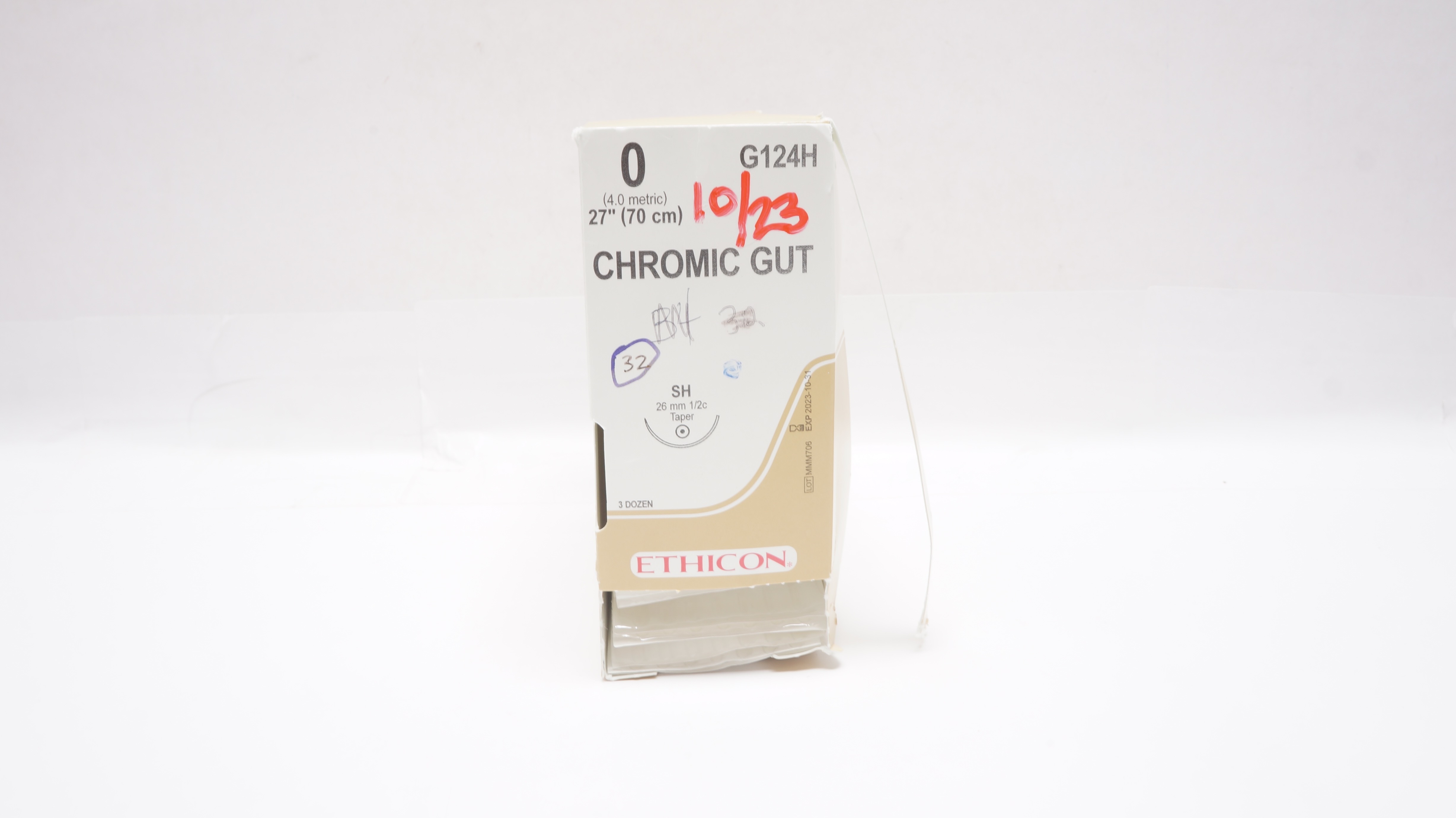 Ethicon G124H 0 CHROMIC GUT Stre SH 26mm 1/2c Taper, 27inch (x) - Box of 32