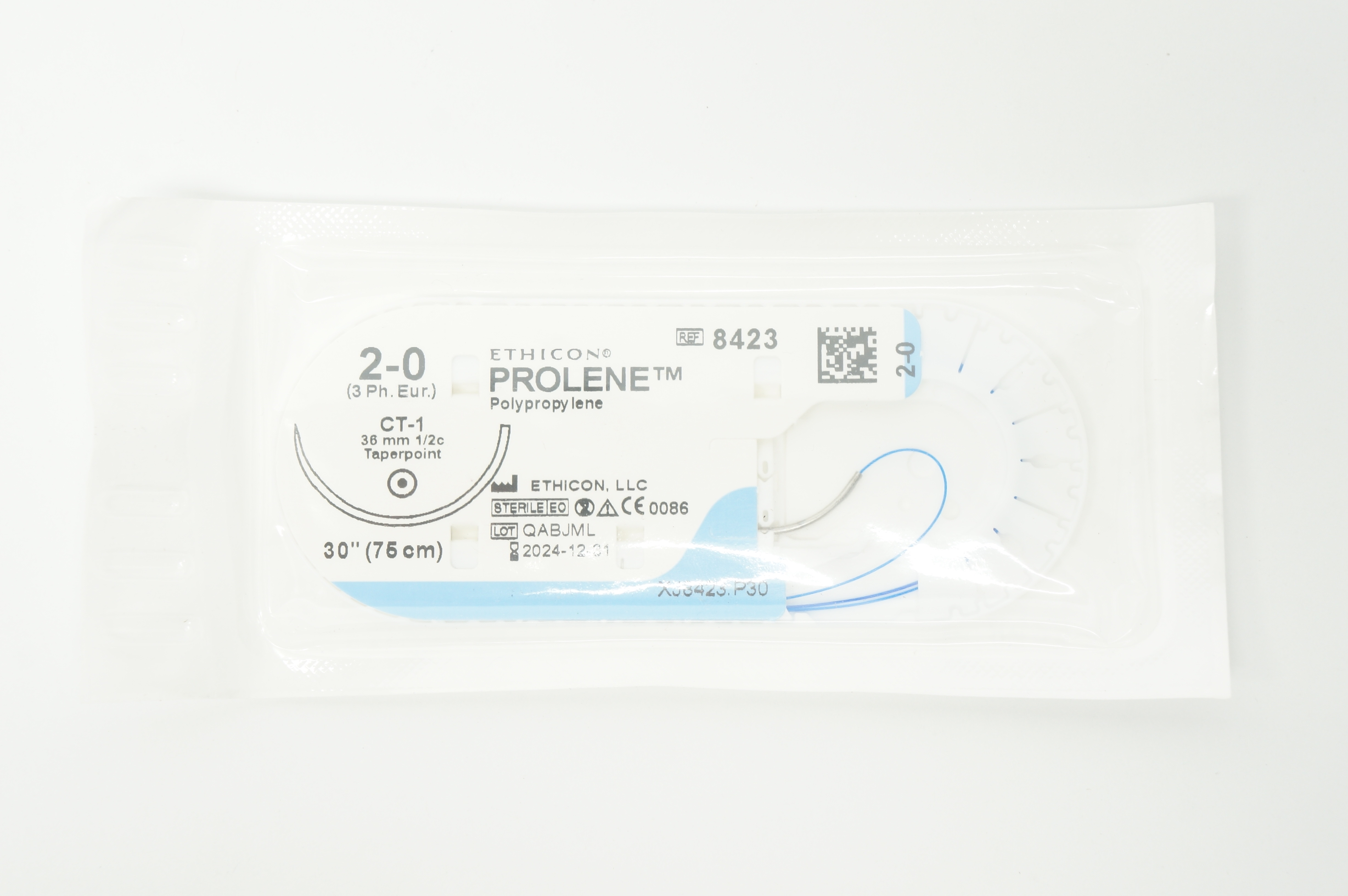 Ethicon 8423 2-0 PROLENE, CT-1, 36mm 1/2c Taper, 30inch