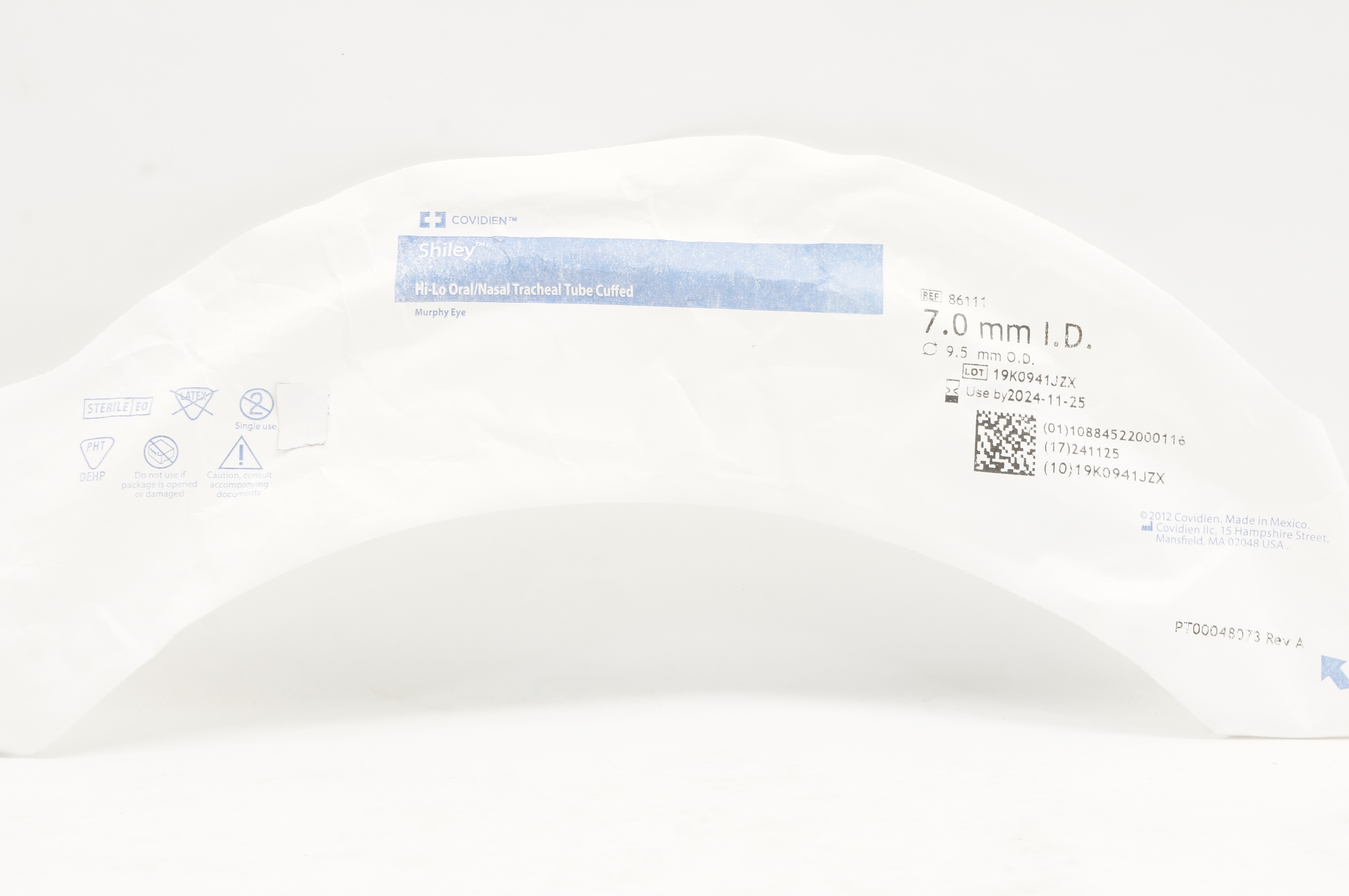 Covidien 86111 Shiley Hi-Lo Oral/Nasal Tracheal Tube Cuffed 7.0mm ID x 9.5mm OD
