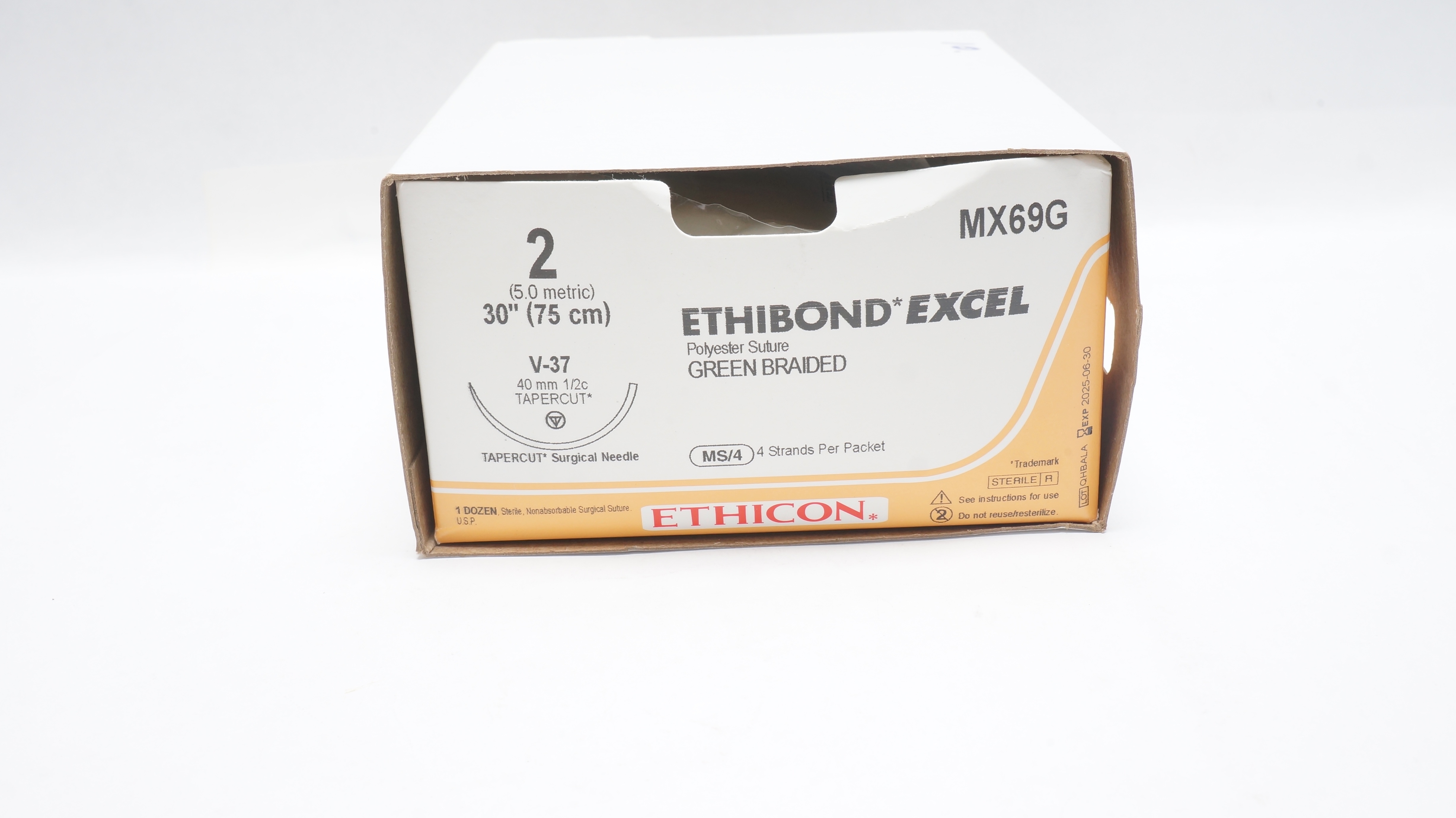 Ethicon MX69G 2 ETHIBOND EXCEL, V-37, 40mm 1/2c TAPERCUT, 30inch  - Box of 10