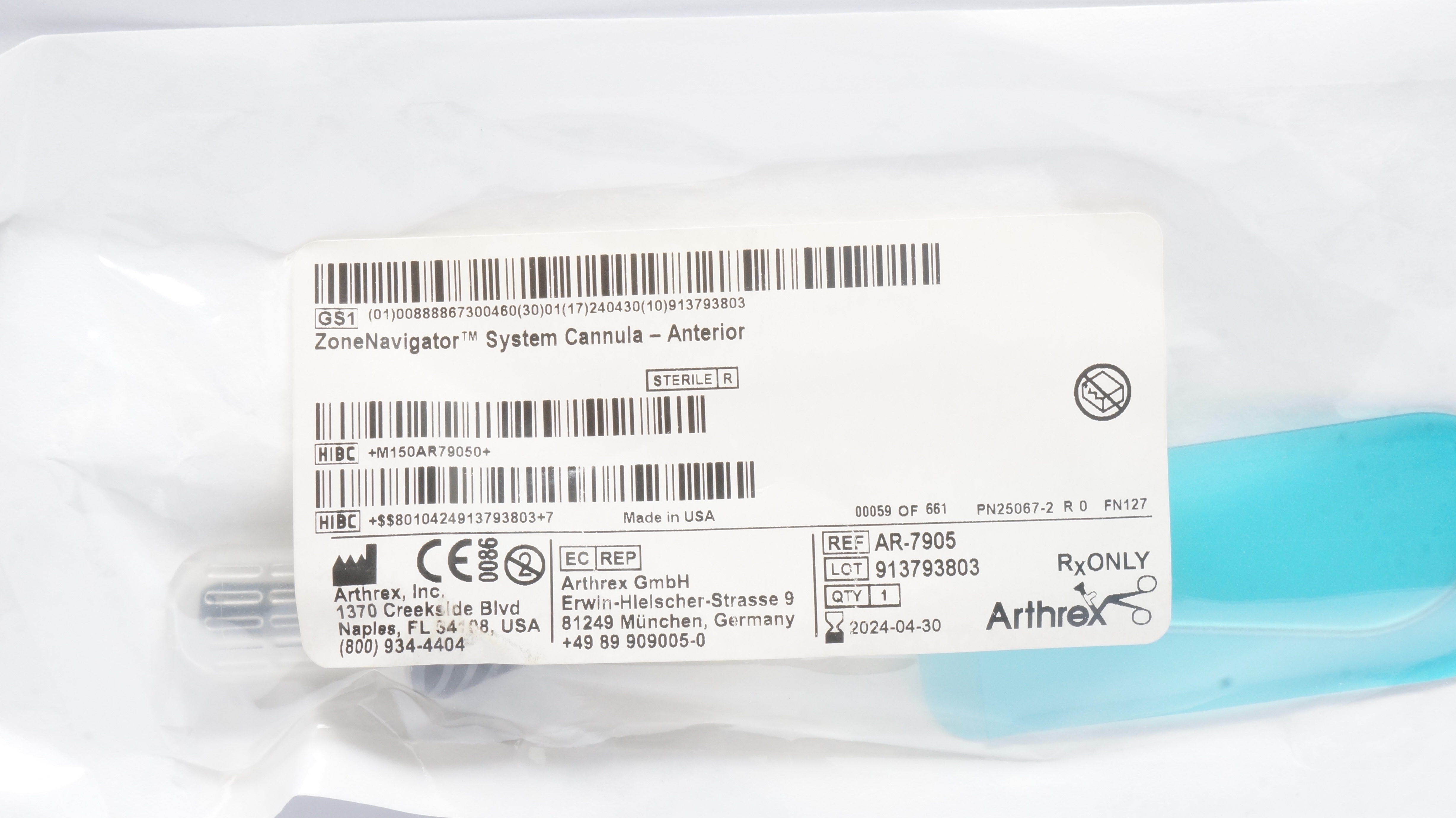 Arthrex AR-7905 ZoneNavigator System Cannula - Anterior (x)