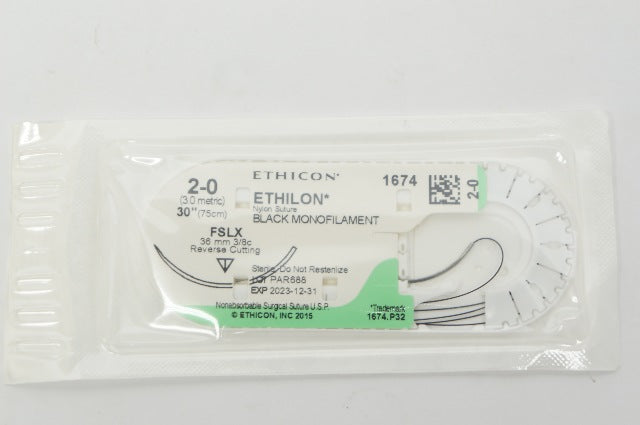Ethicon 1674 2-0 ETHILON, Surgical Stre FSLX 36mm 3/8c Reverse Cutting 30inch